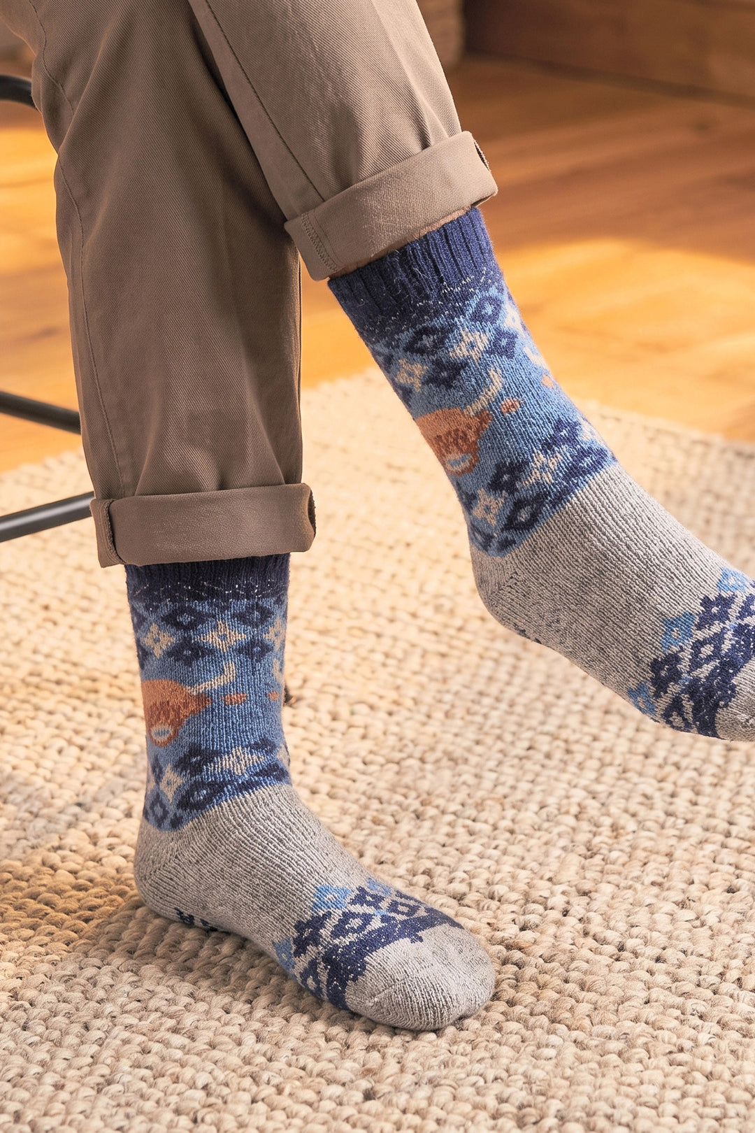Highland-Cow-Patterned-Wool-Socks-in-Denim-Blue