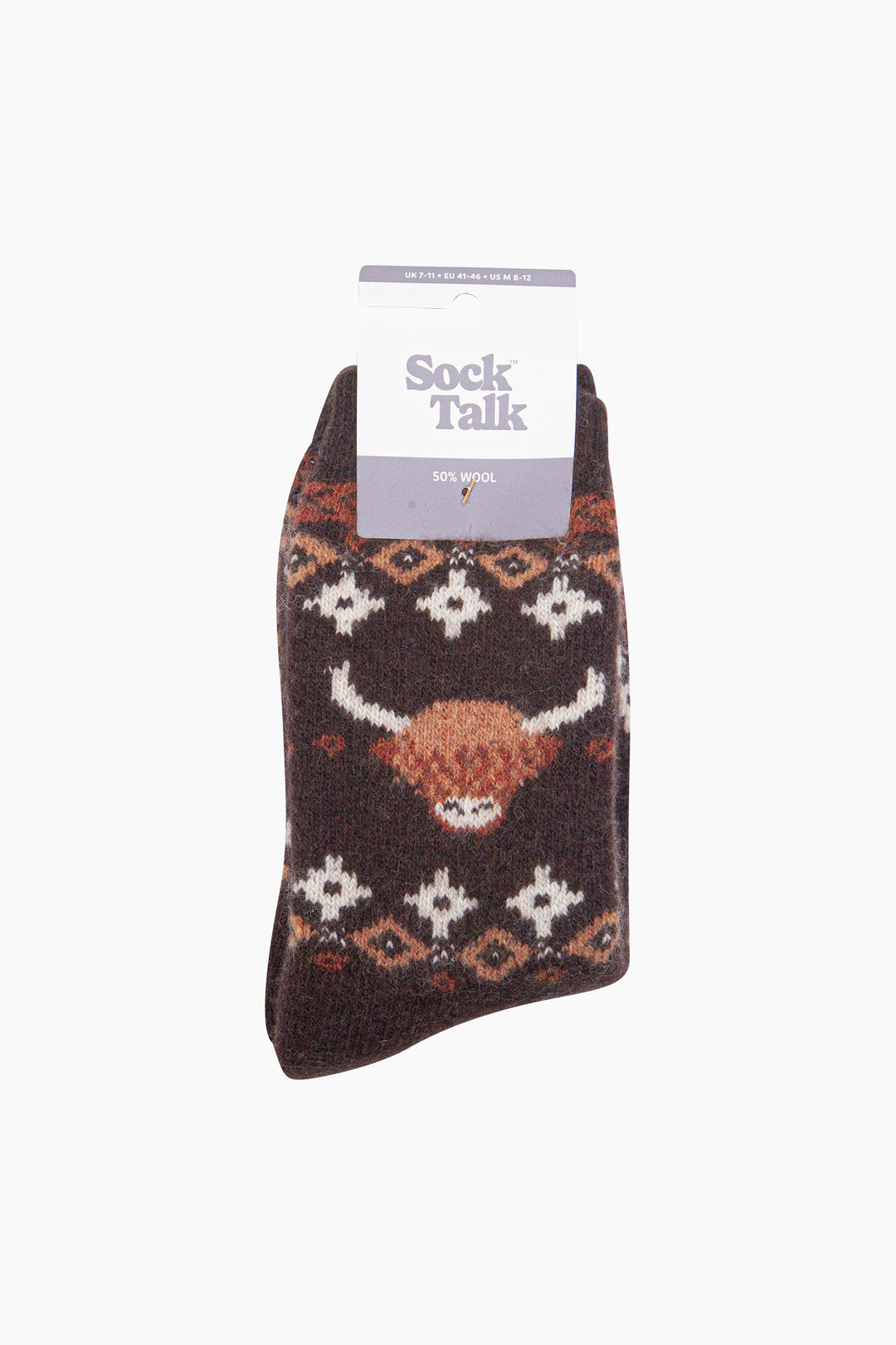 Highland-Cow-Patterned-Wool-Socks-in-Brown-In-Packaging