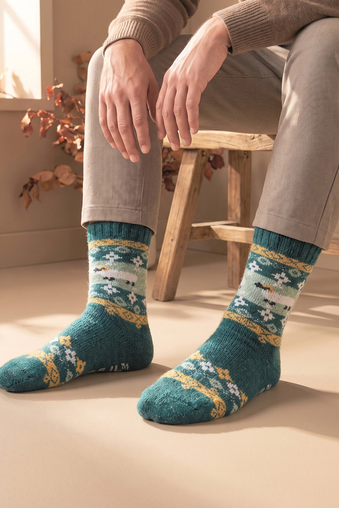 Sheep-Patterned-Wool-Socks-in-Green