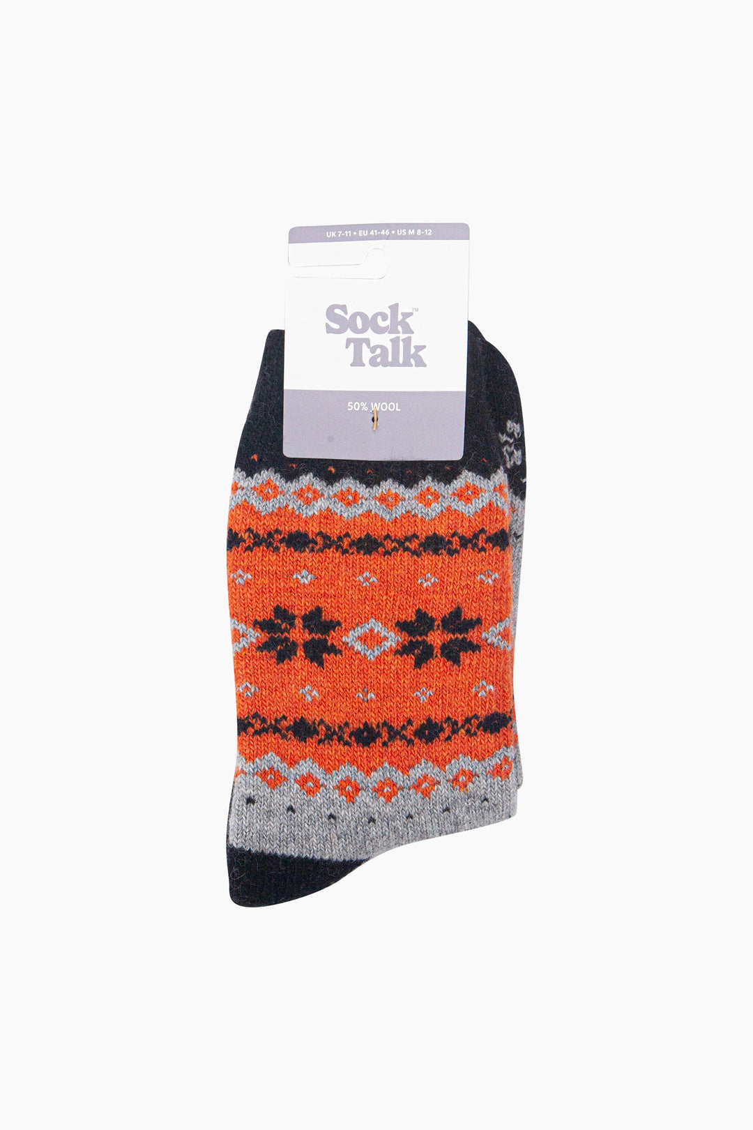 Nordic-Snowflake-Patterned-Wool-Socks-in-Grey-Marl/Orange-In-Packaging