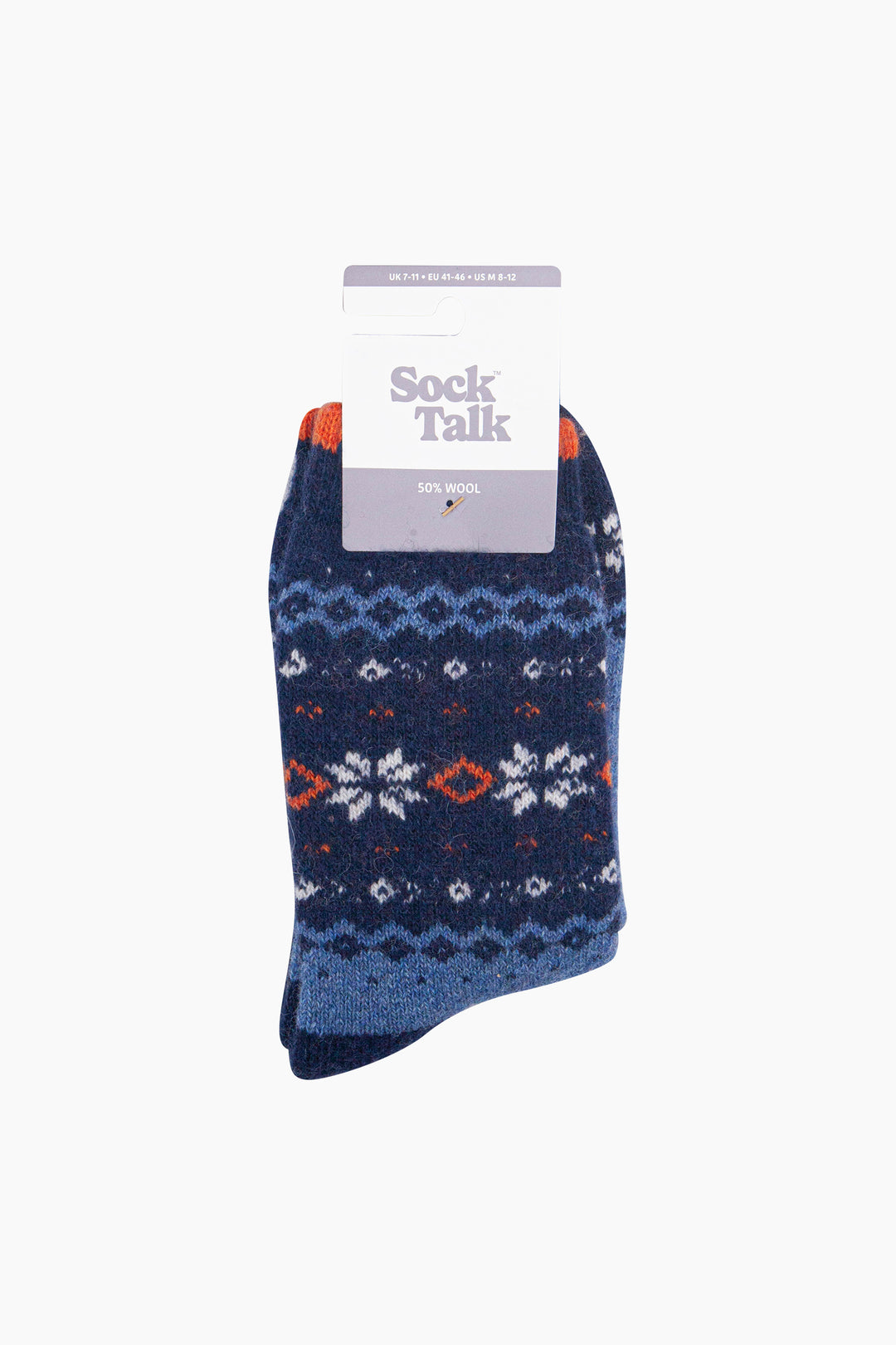 Nordic-Snowflake-Patterned-Wool-Socks-in-Denim/Navy-Blue-In-Packaging