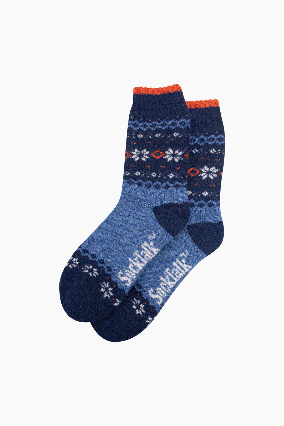 Nordic-Snowflake-Patterned-Wool-Socks-in-Denim/Navy-Blue-Laid-Flat