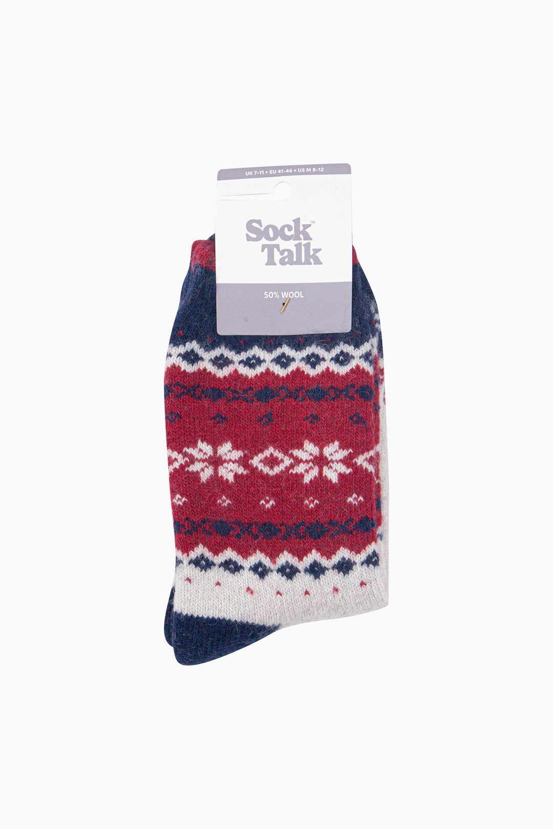 Nordic-Snowflake-Patterned-Wool-Socks-in-Navy-Blue/Red-In-Packaging