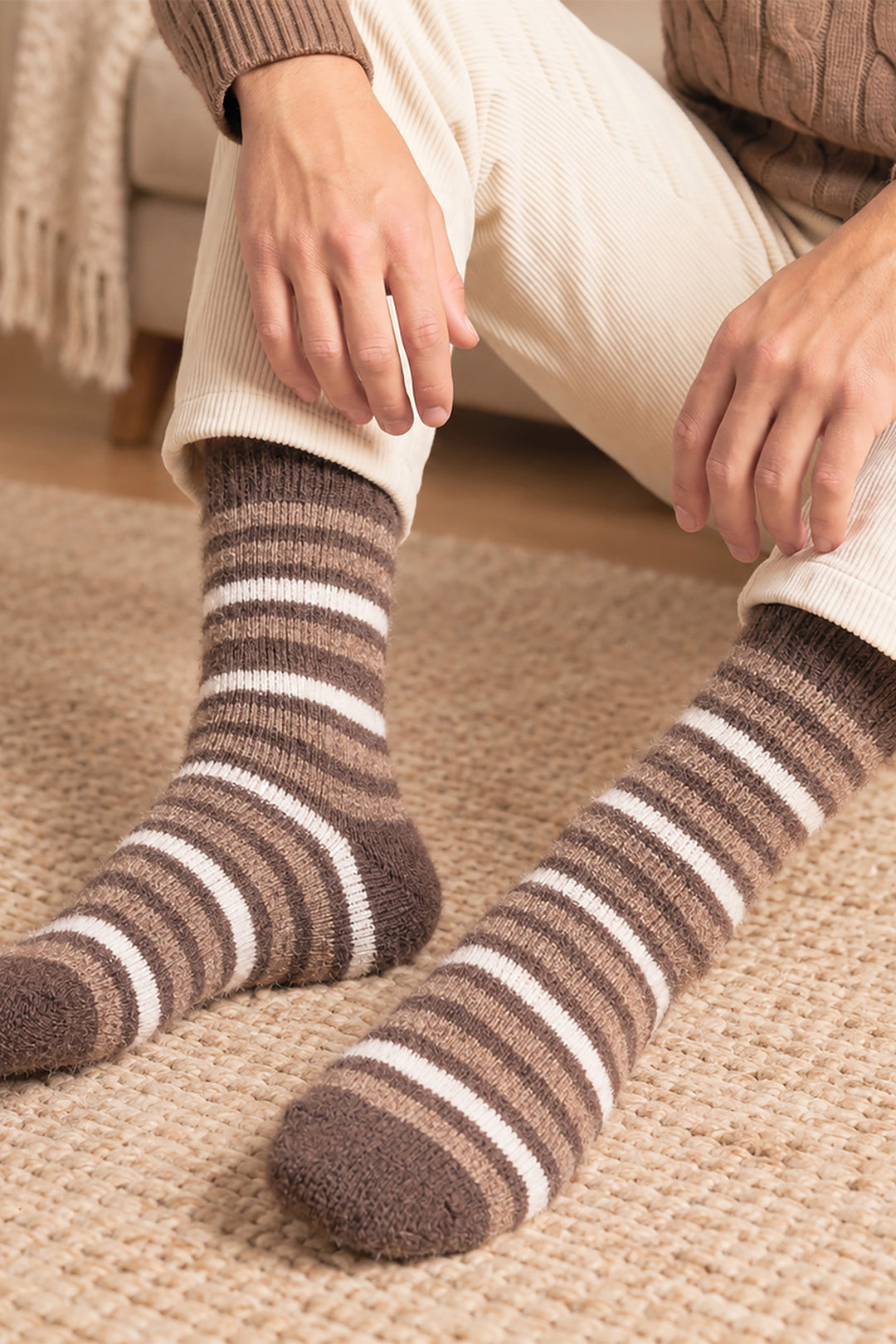 Stripe-Patterned-Wool-Socks-in-Brown