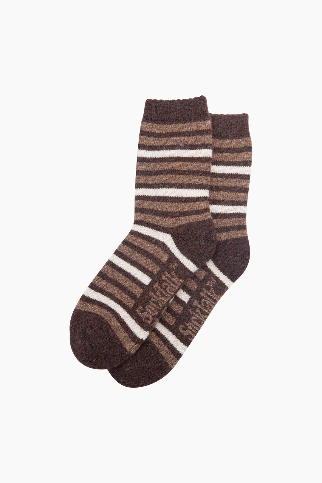 Stripe-Patterned-Wool-Socks-in-Brown-Laid-Flat