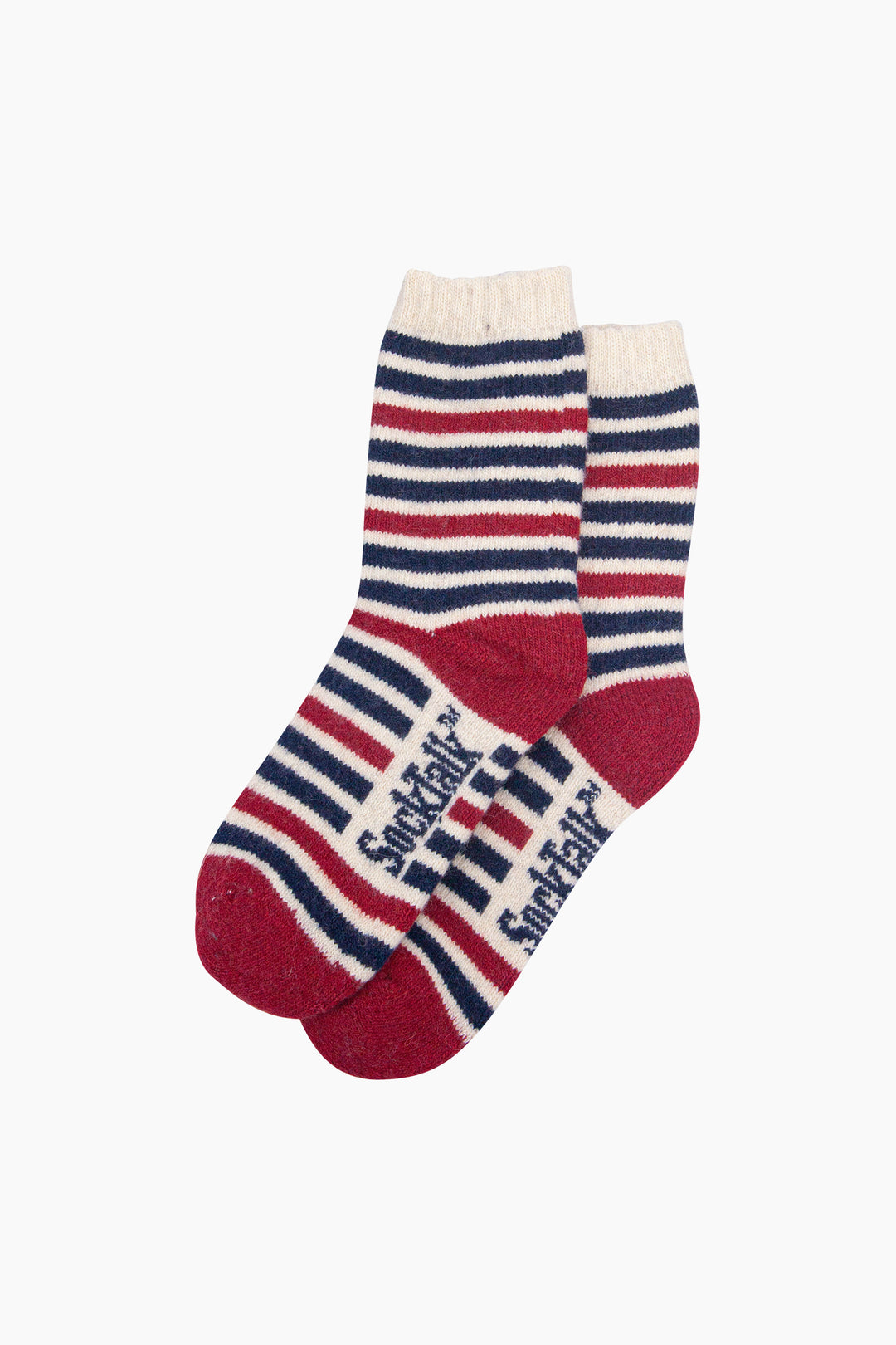 Stripe-Patterned-Wool-Socks-in-Navy-Blue/Red-Laid-Flat