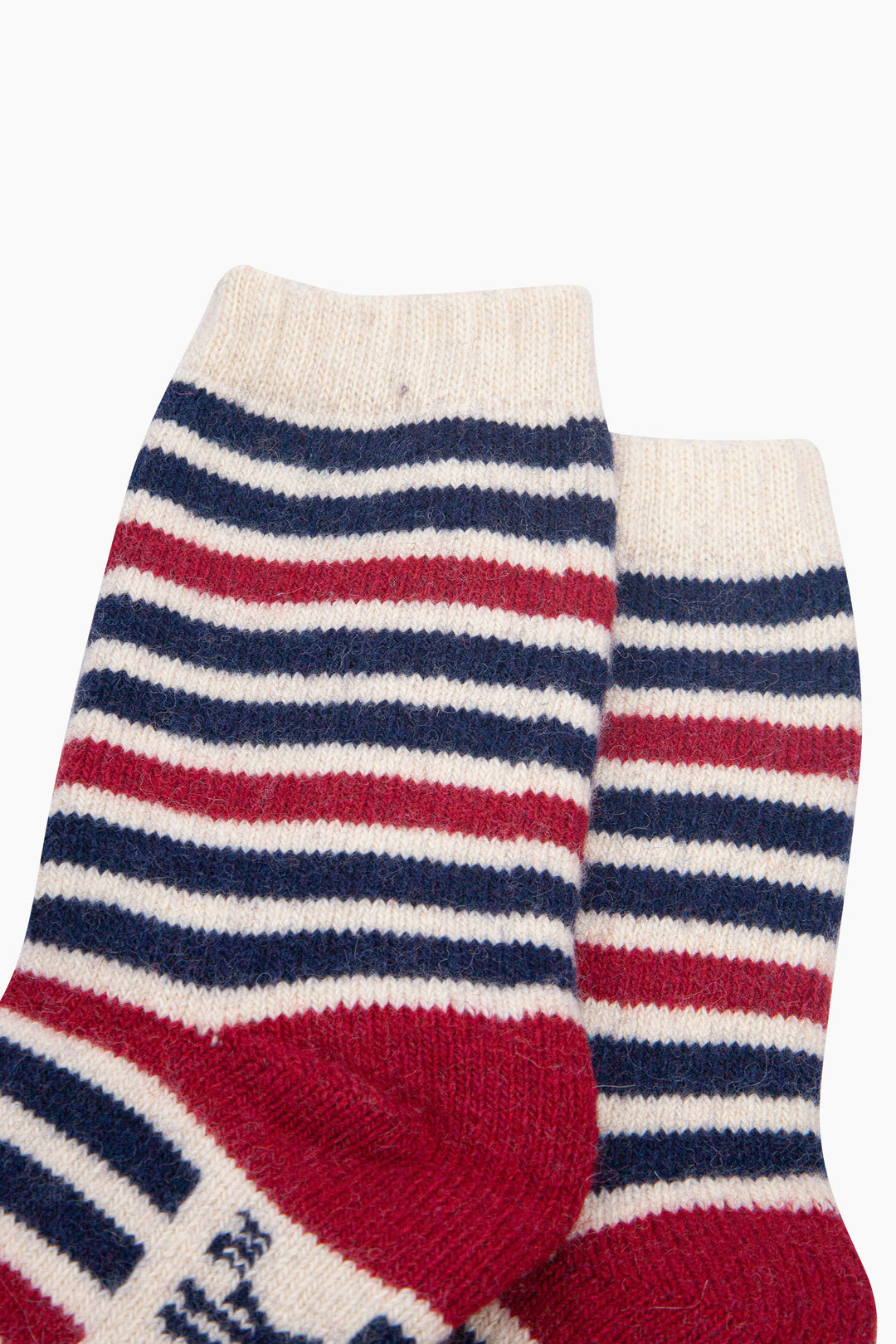 Stripe-Patterned-Wool-Socks-in-Navy-Blue/Red-Close-Up