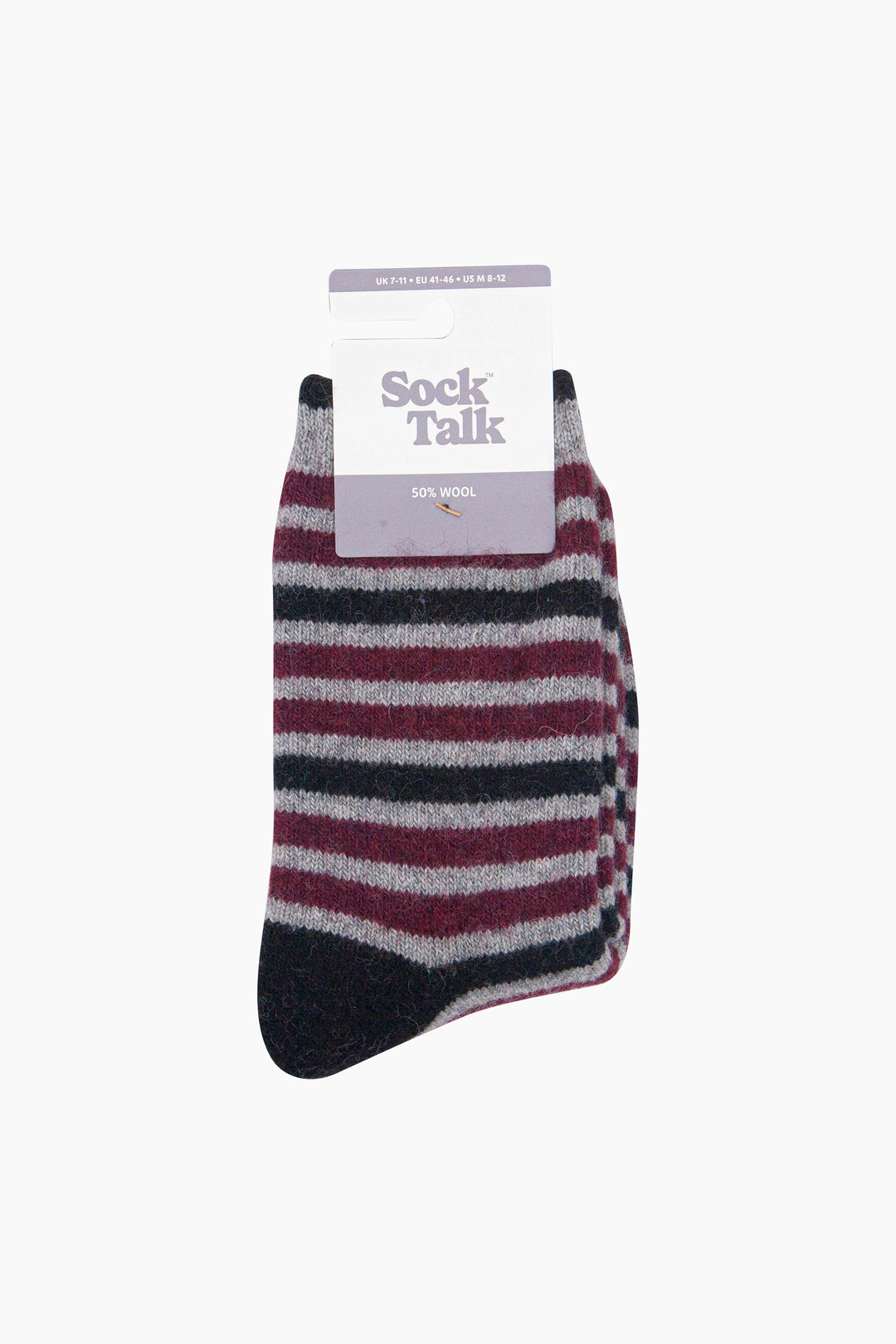 Stripe-Patterned-Wool-Socks-in-Grey-Marl/Burgundy-In-Packaging