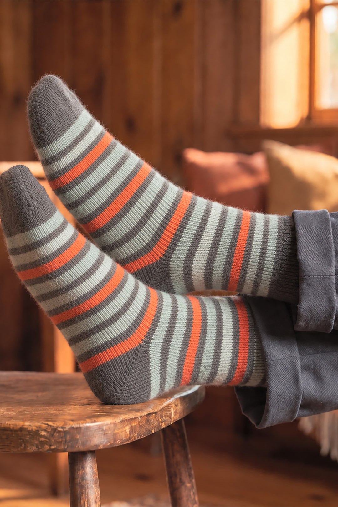 Stripe-Patterned-Wool-Socks-in-Green/Orange