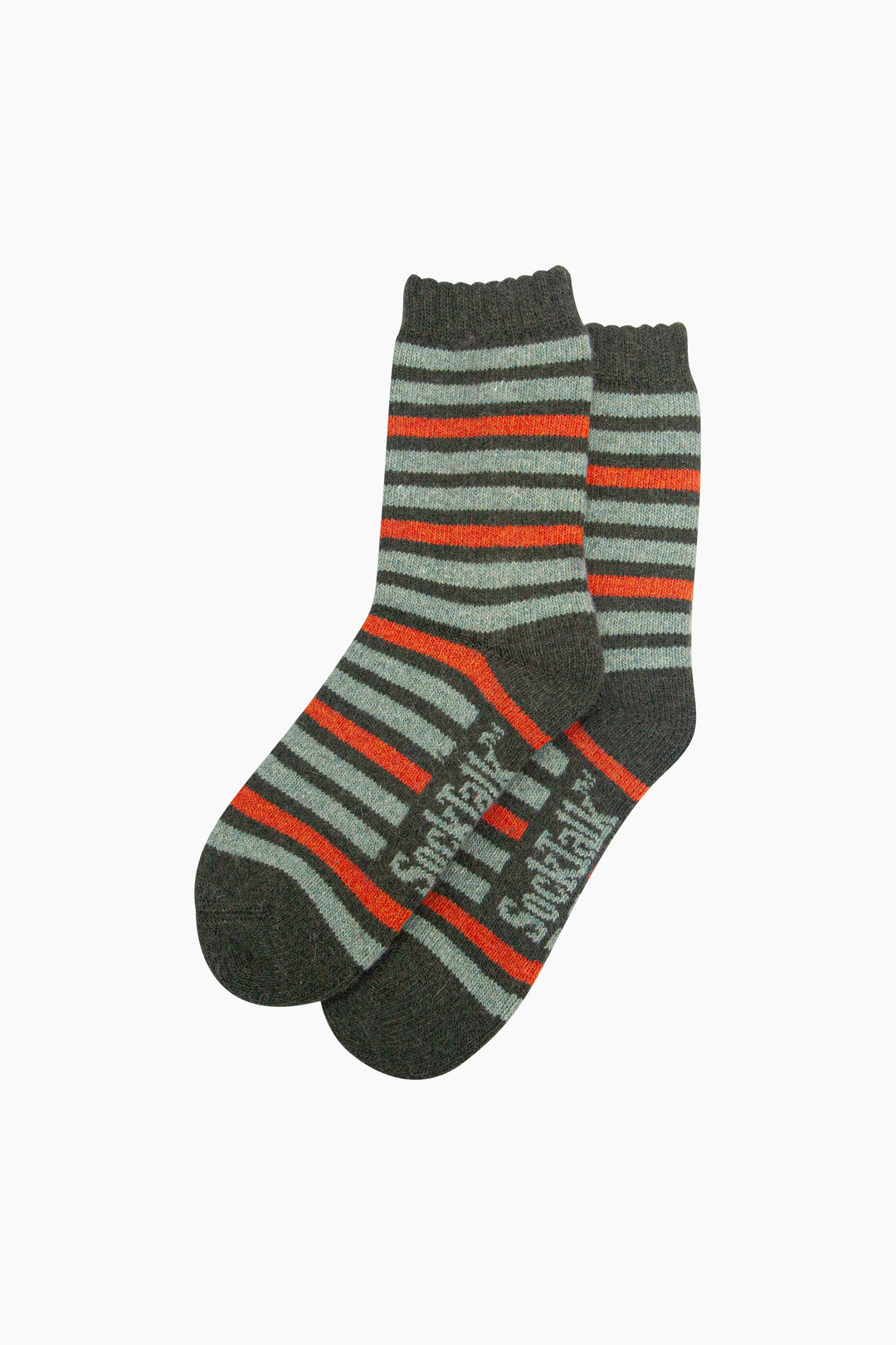 Stripe-Patterned-Wool-Socks-in-Green/Orange-Laid-Flat