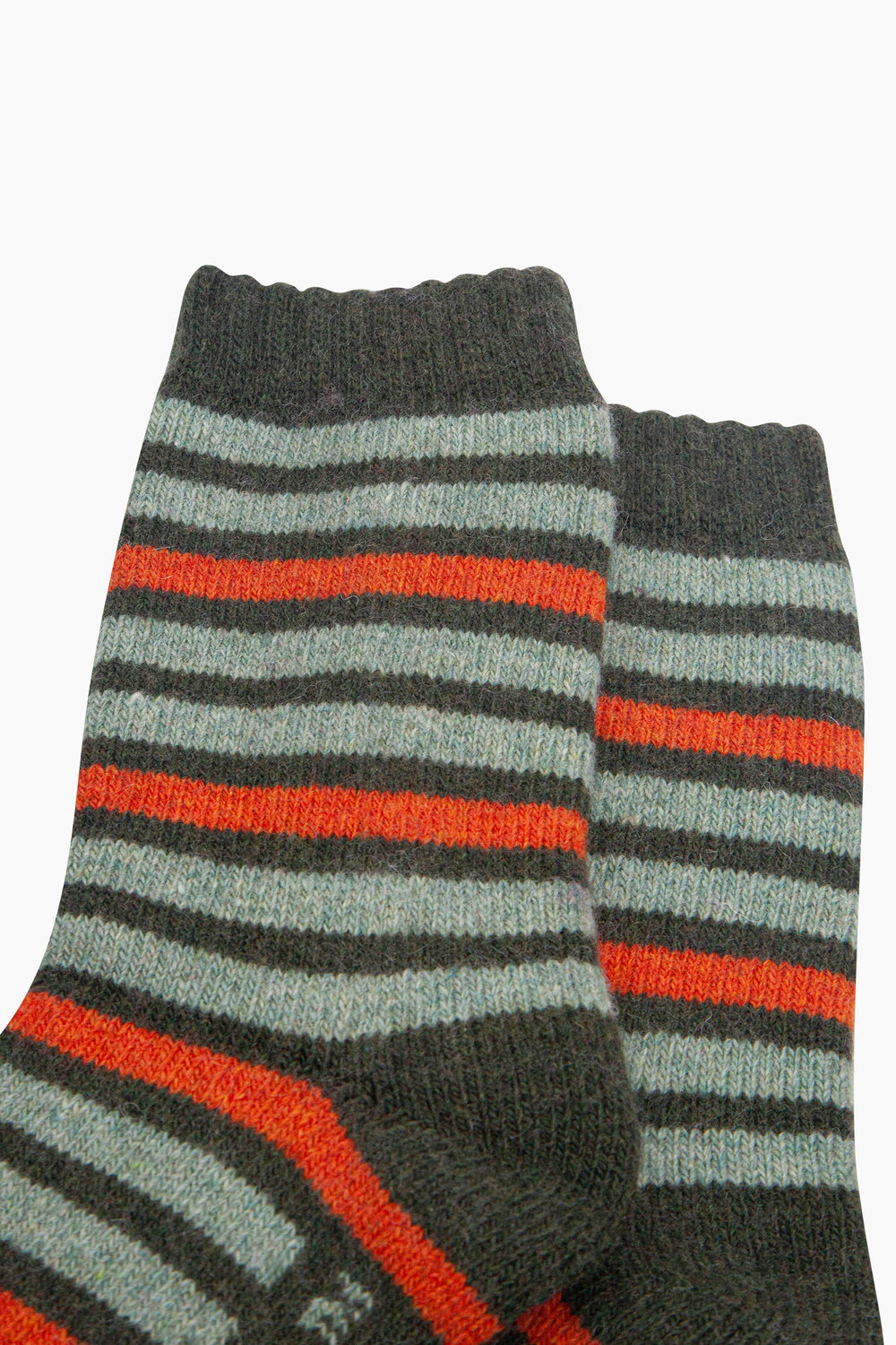 Stripe-Patterned-Wool-Socks-in-Green/Orange-Close-Up