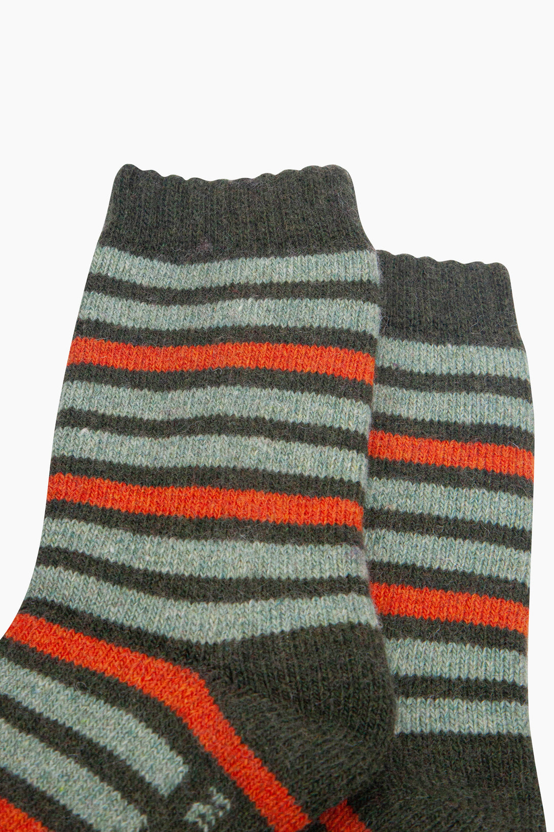 Stripe-Patterned-Wool-Socks-in-Green/Orange-Close-Up