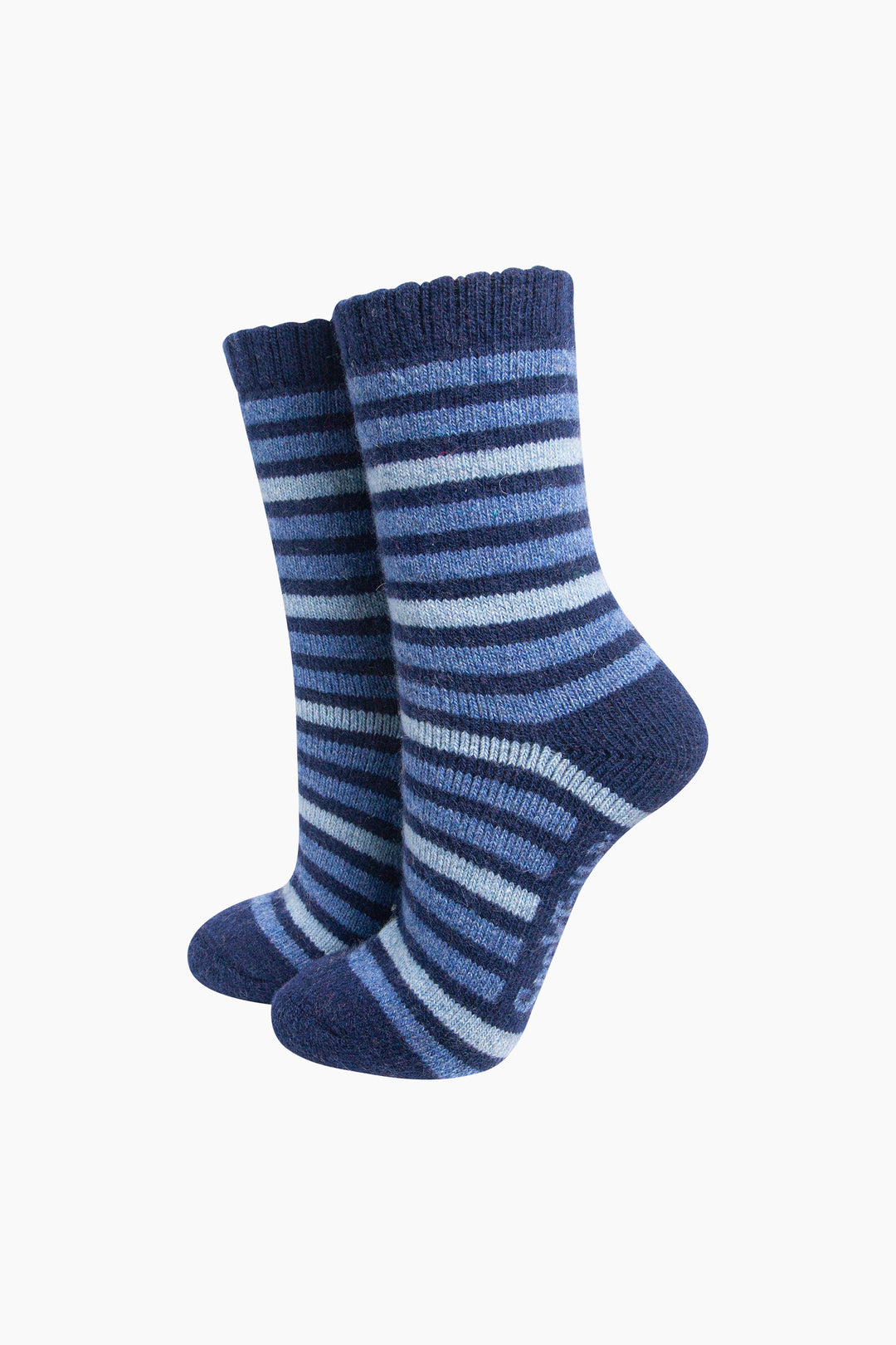 Stripe-Patterned-Wool-Socks-in-Navy-Blue/Denim-On-Mannequin