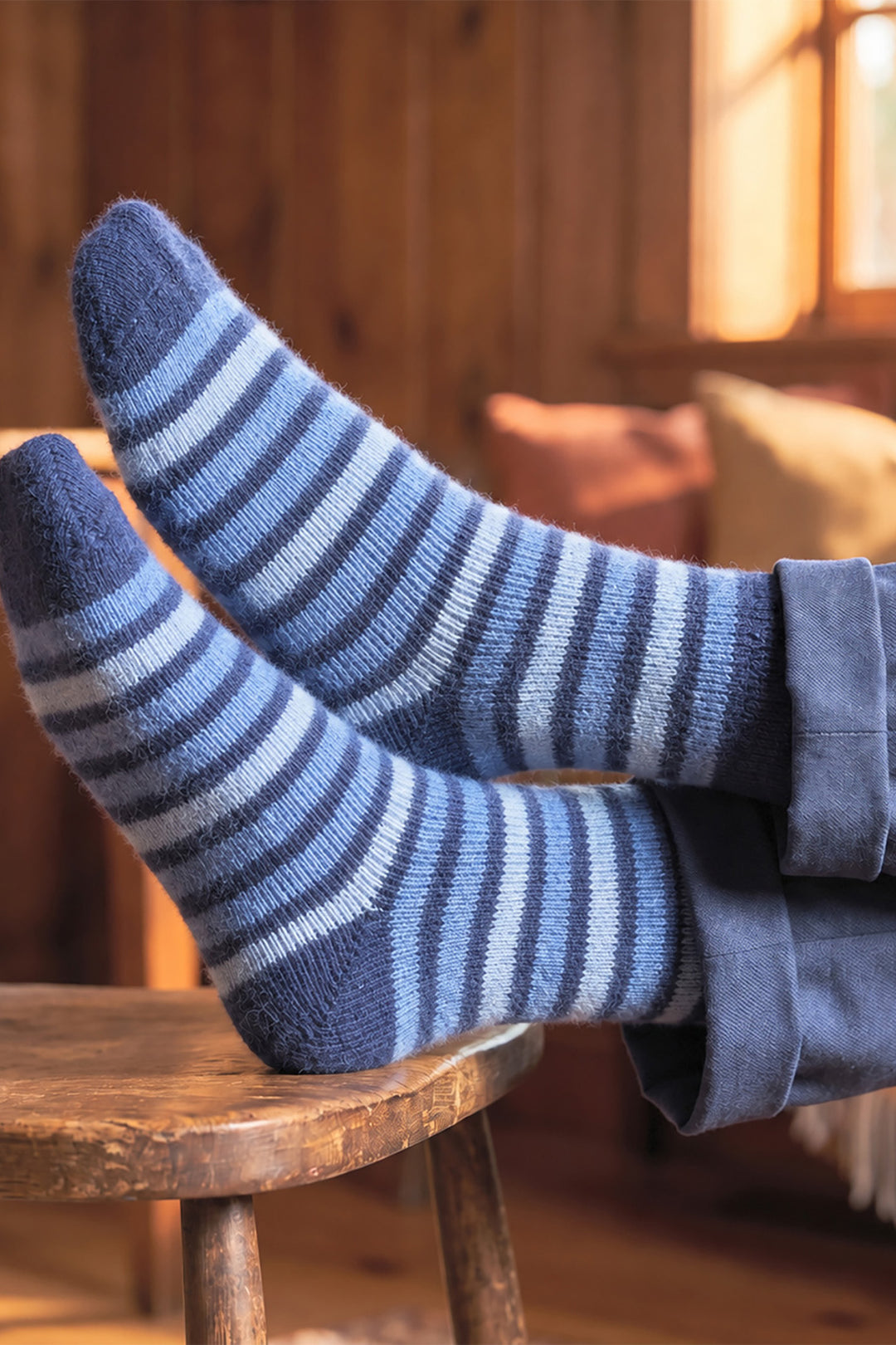 Stripe-Patterned-Wool-Socks-in-Navy-Blue/Denim