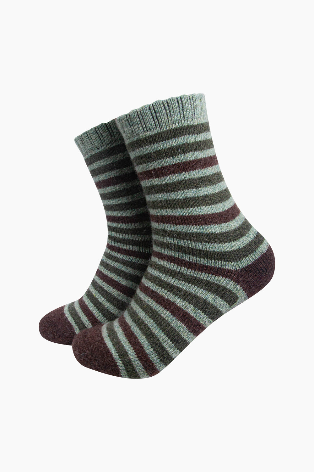 Stripe-Patterned-Wool-Socks-in-Green/Brown-On-Mannequin