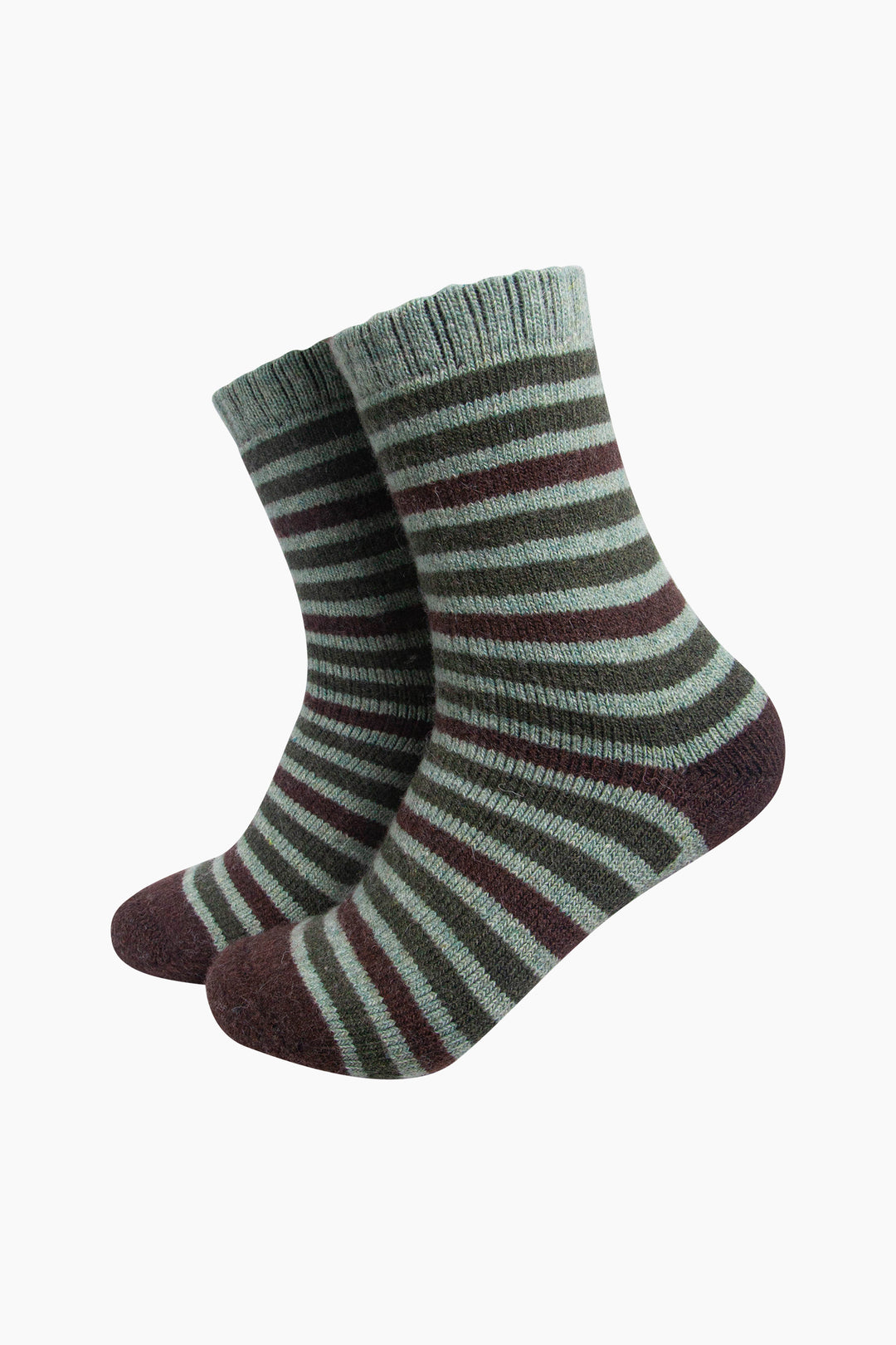 Stripe-Patterned-Wool-Socks-in-Green/Brown-On-Mannequin