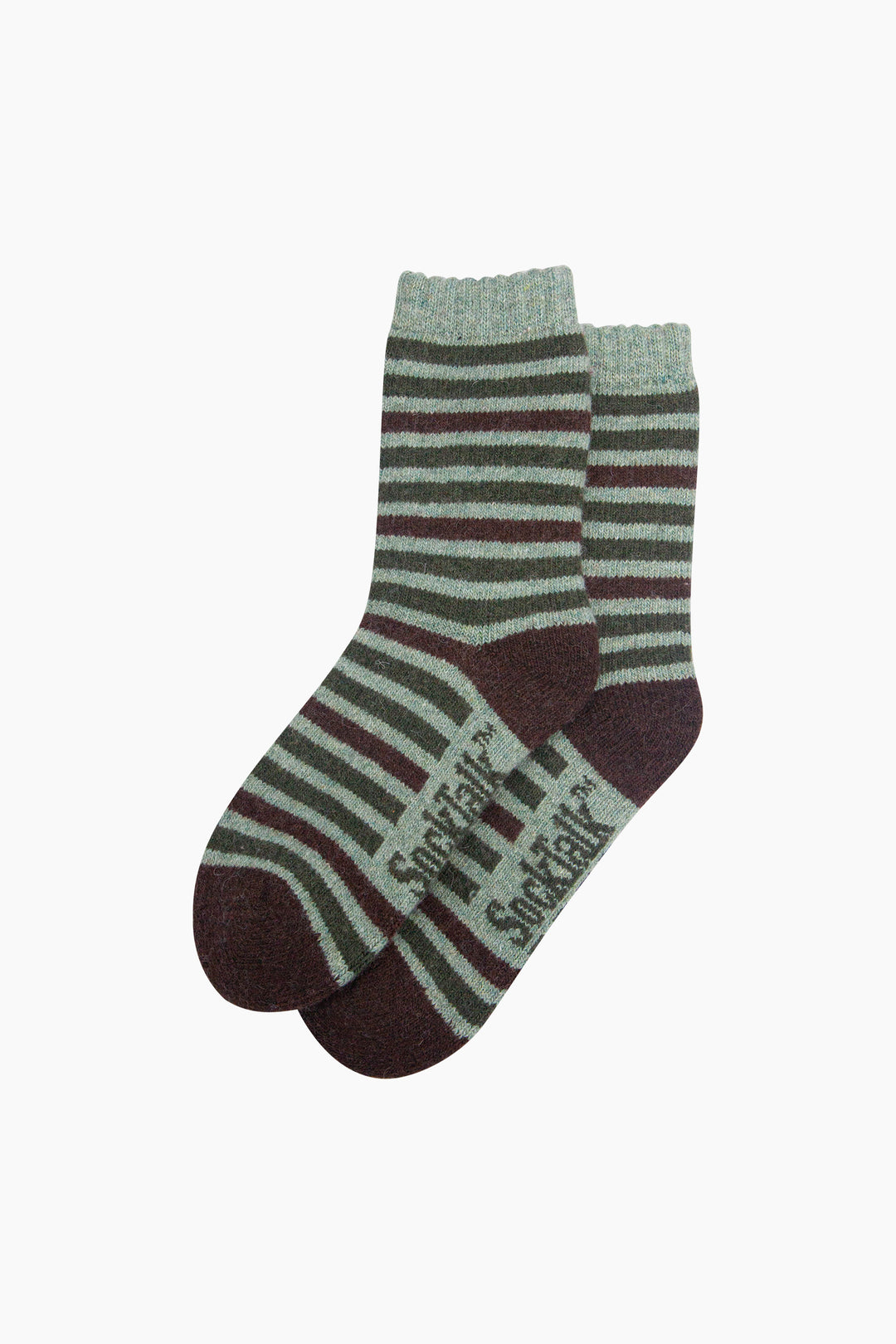 Stripe-Patterned-Wool-Socks-in-Green/Brown-Laid-Flat