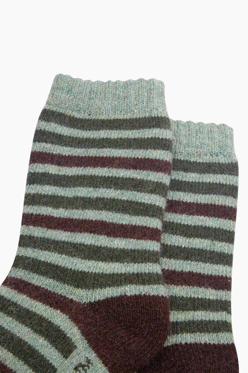 Stripe-Patterned-Wool-Socks-in-Green/Brown-Close-Up