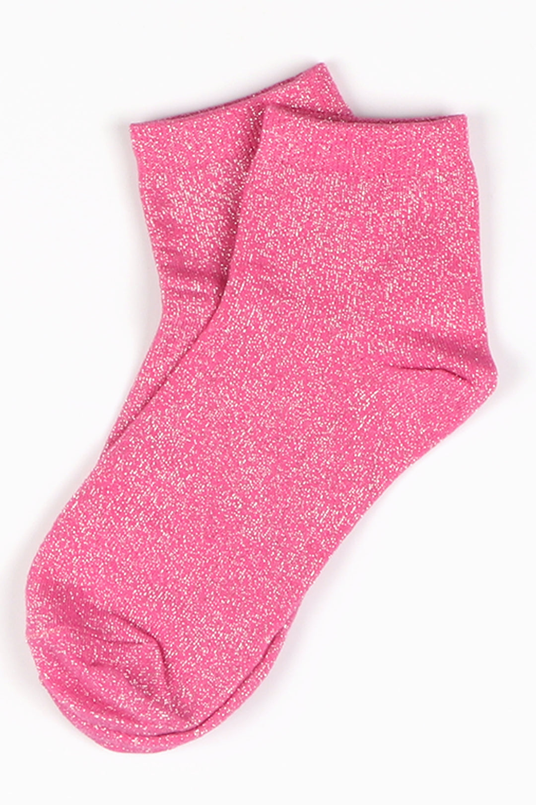 close up of the sparkly glitter effect on the pink anklet socks