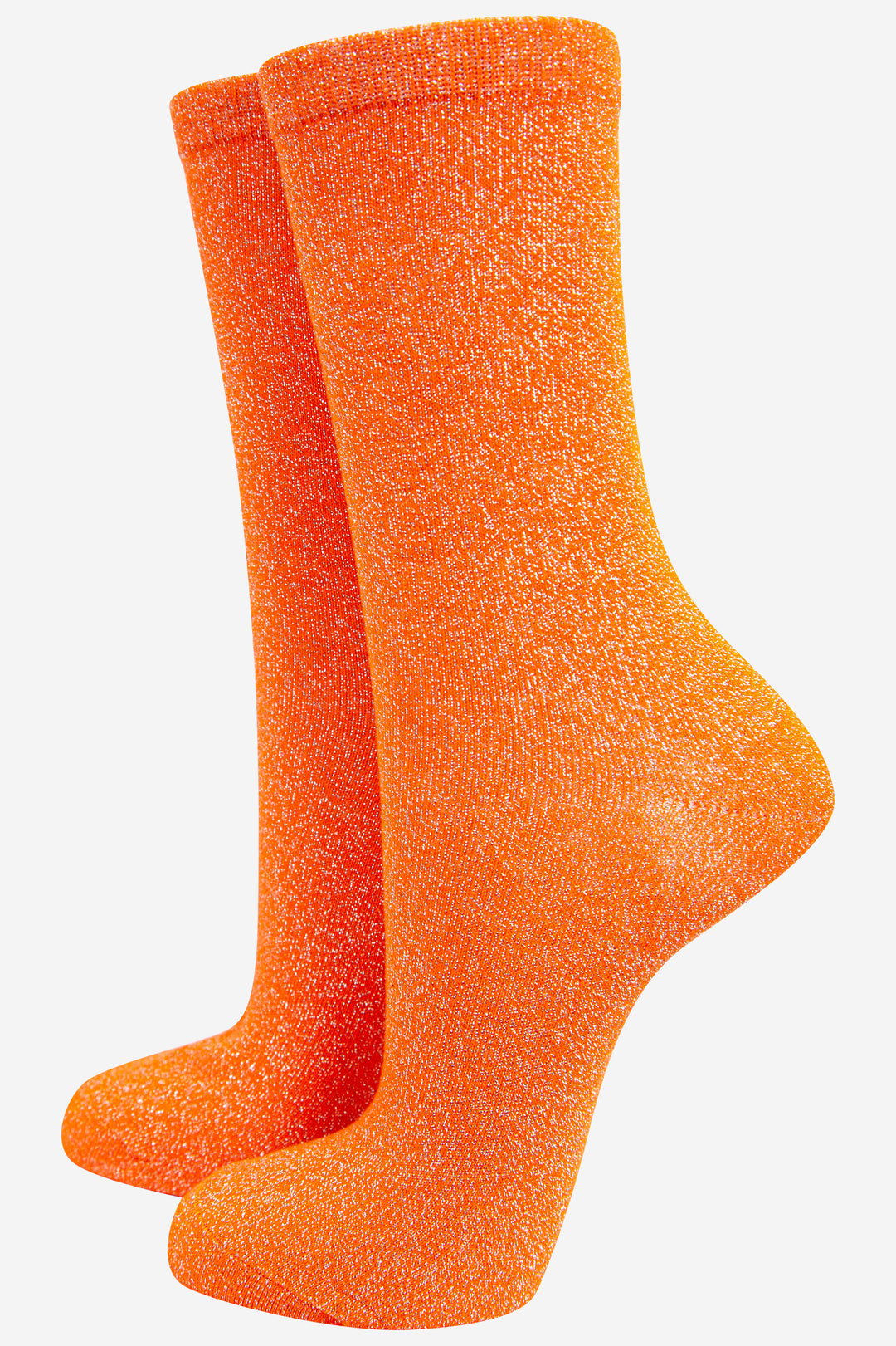 orange ankle socks with an all over silver glitter sparkle
