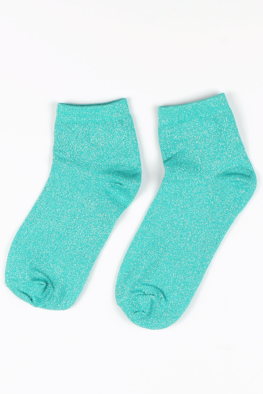 Cotton Blend All Over Glitter Anklet Socks in Turquoise