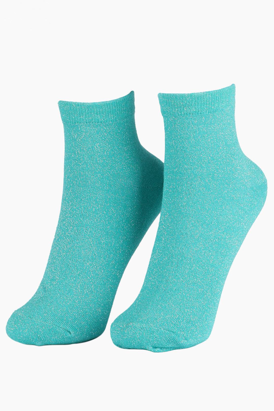 Cotton Blend All Over Glitter Anklet Socks in Turquoise