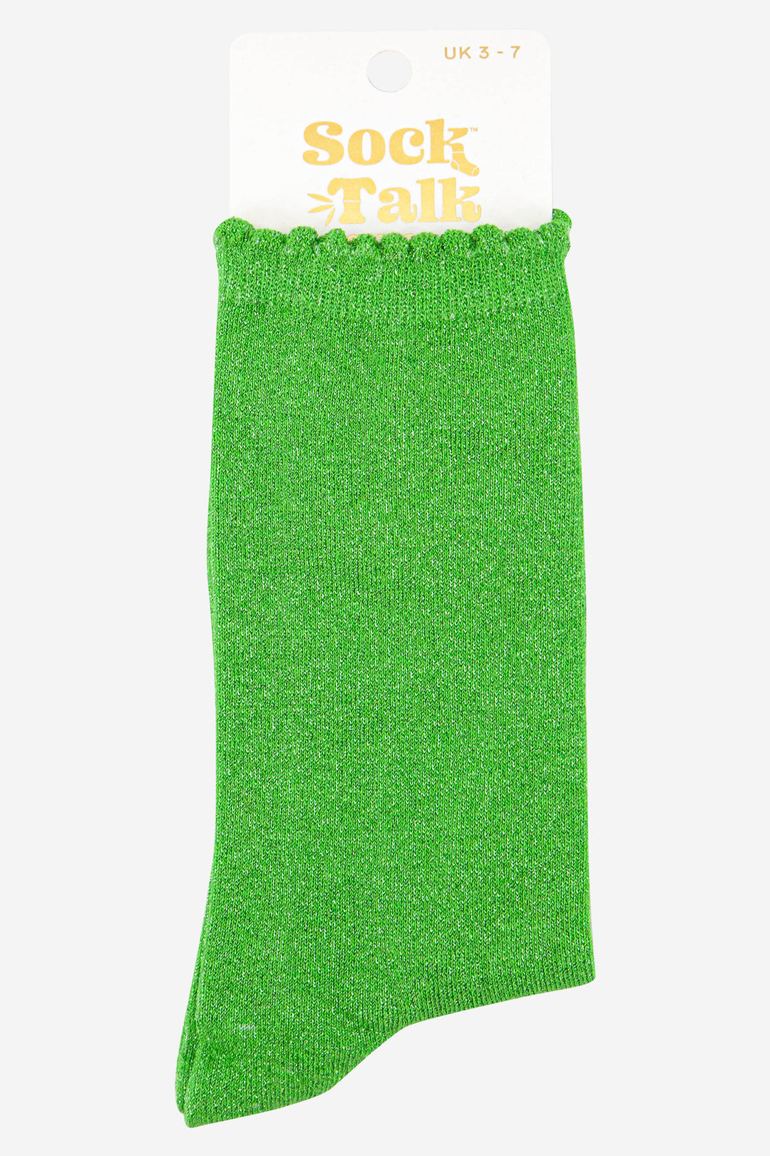 apple green scalloped cuff cotton glitter socks uk size 3-7
