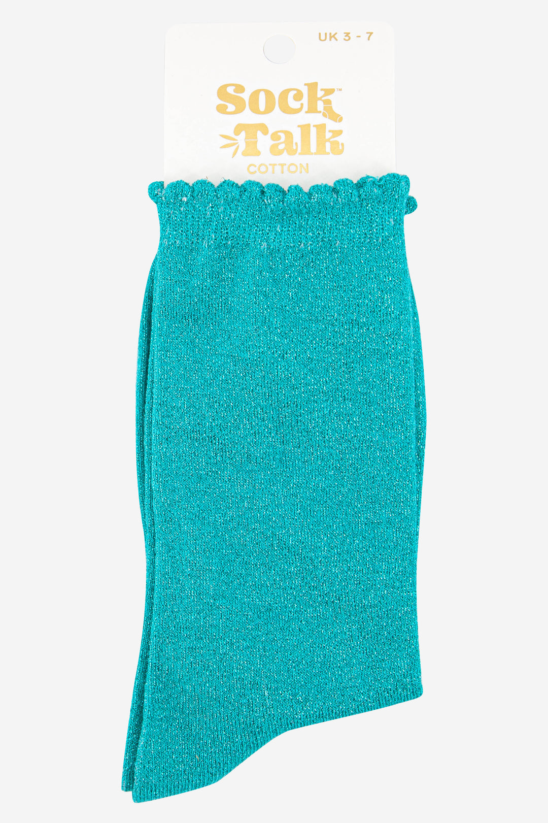 blue scalloped cuff cotton glitter socks uk size 3-7