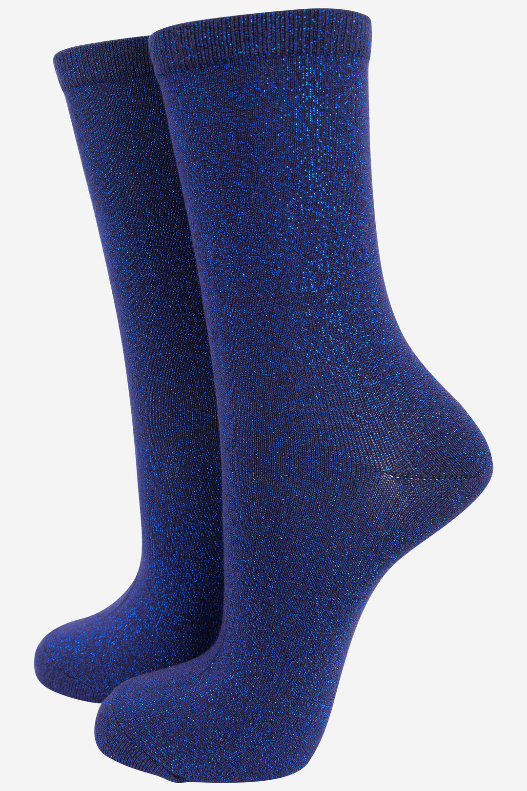 deep blue sparkly ankle socks with an all over glitter shimmer