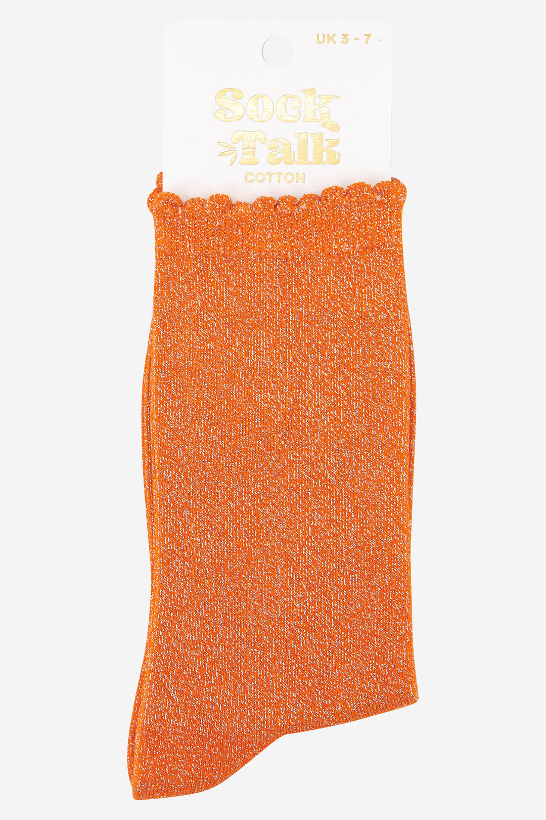 orange scalloped cuff cotton glitter socks uk size 3-7
