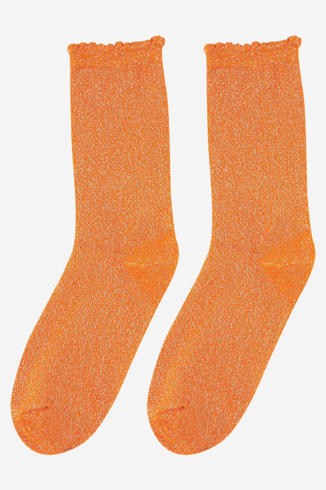 orange sparkly glitter socks with scalloped cuffs and an all over shimmer