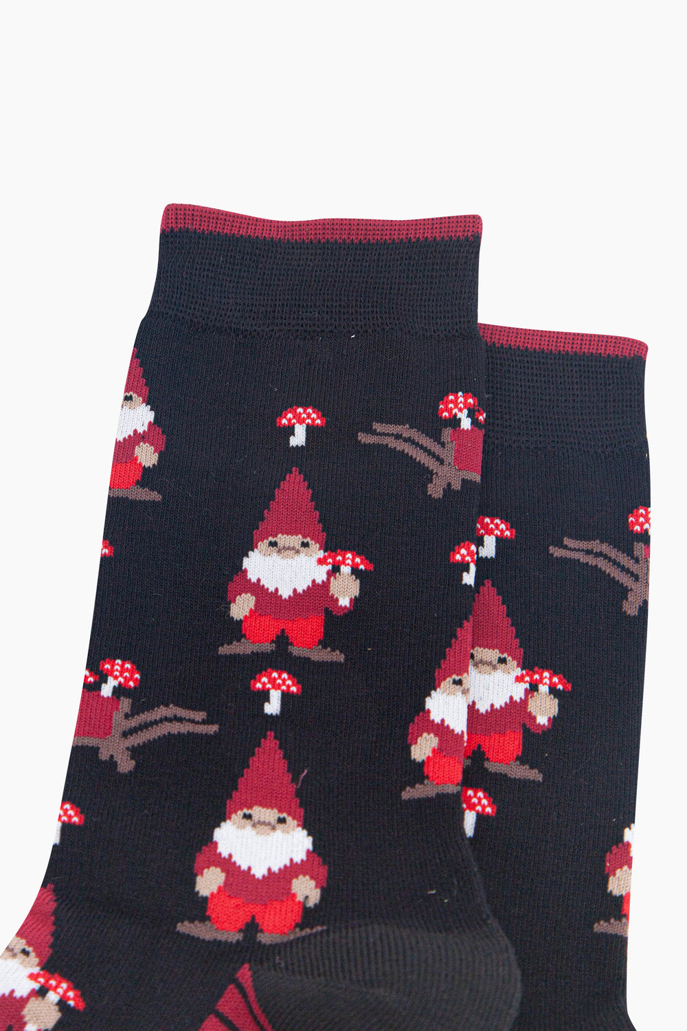 Gnome-&-Toadstool-Men's-Bamboo-Socks-in-Black-Close-Up