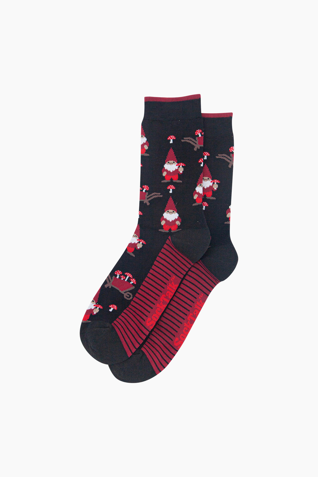 Gnome-&-Toadstool-Men's-Bamboo-Socks-in-Black-Laid-Flat