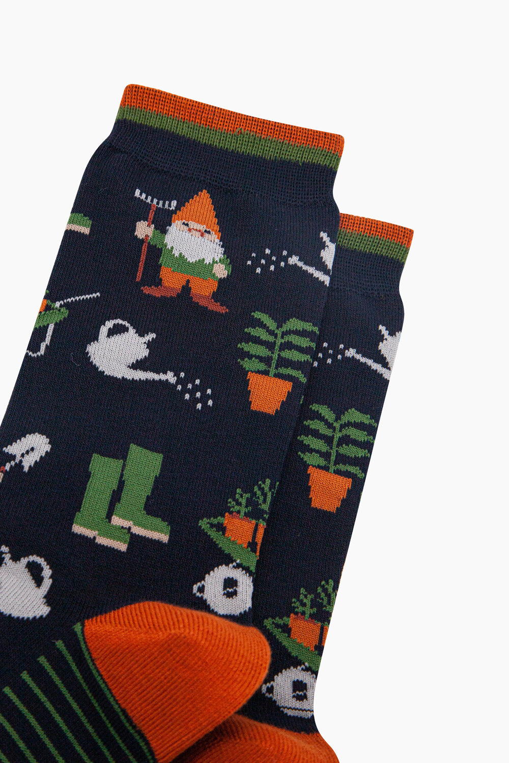 Garden-Gnomes-Bamboo-Socks-in-Navy-Blue-Closeup
