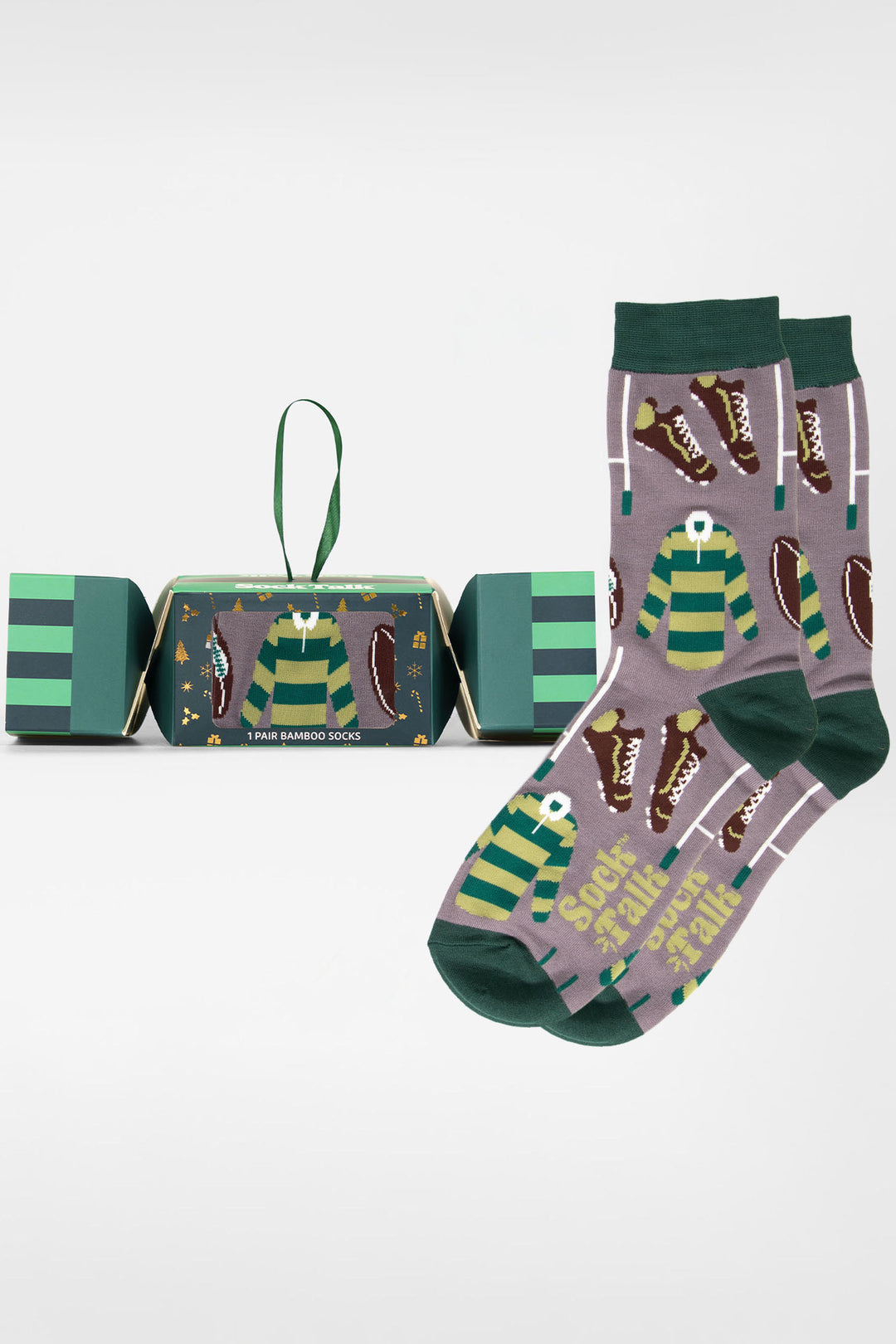 Rugby-Bamboo-Crew-Socks-Christmas-Cracker-Gift-Box-in-Grey/Green