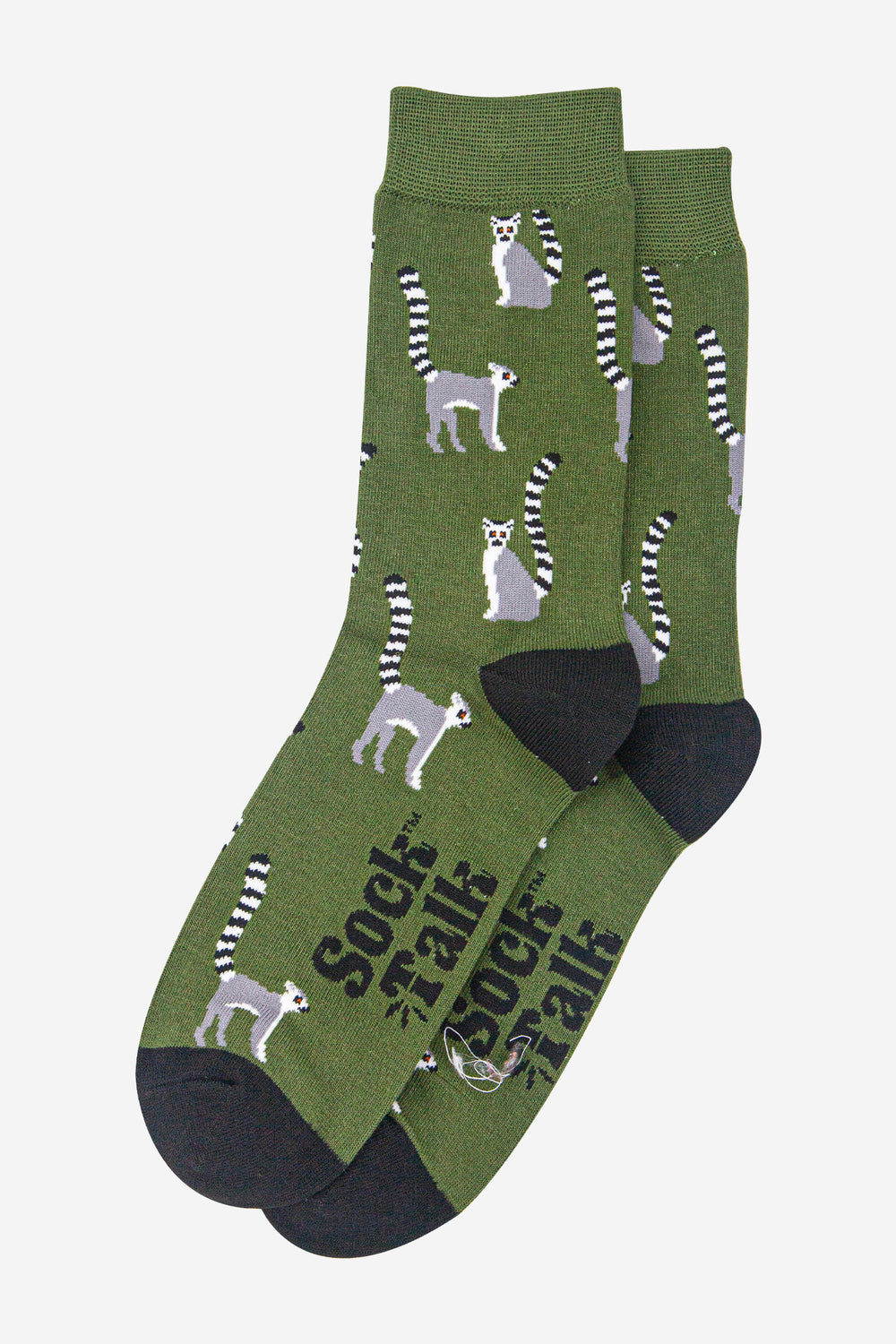 mens-bamboo-socks-dark-green-black-lemur-laying-flat