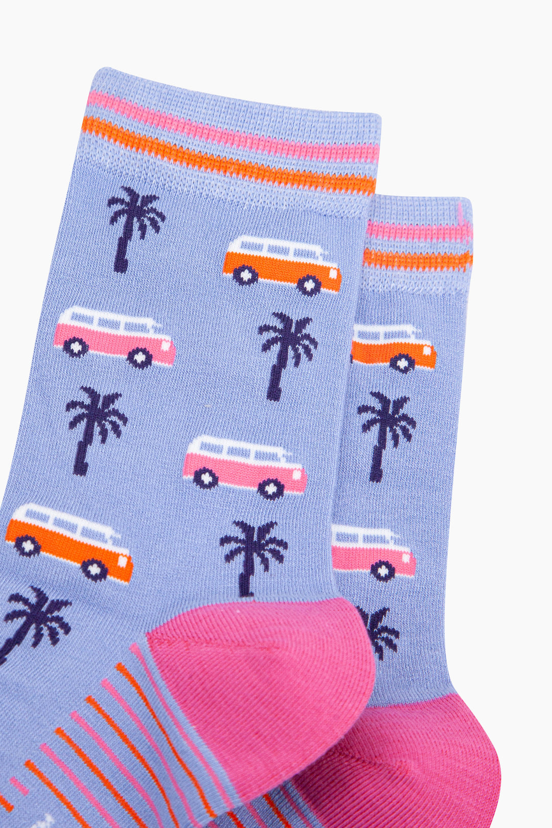 Campervans Palm Trees Bamboo Socks in Blue