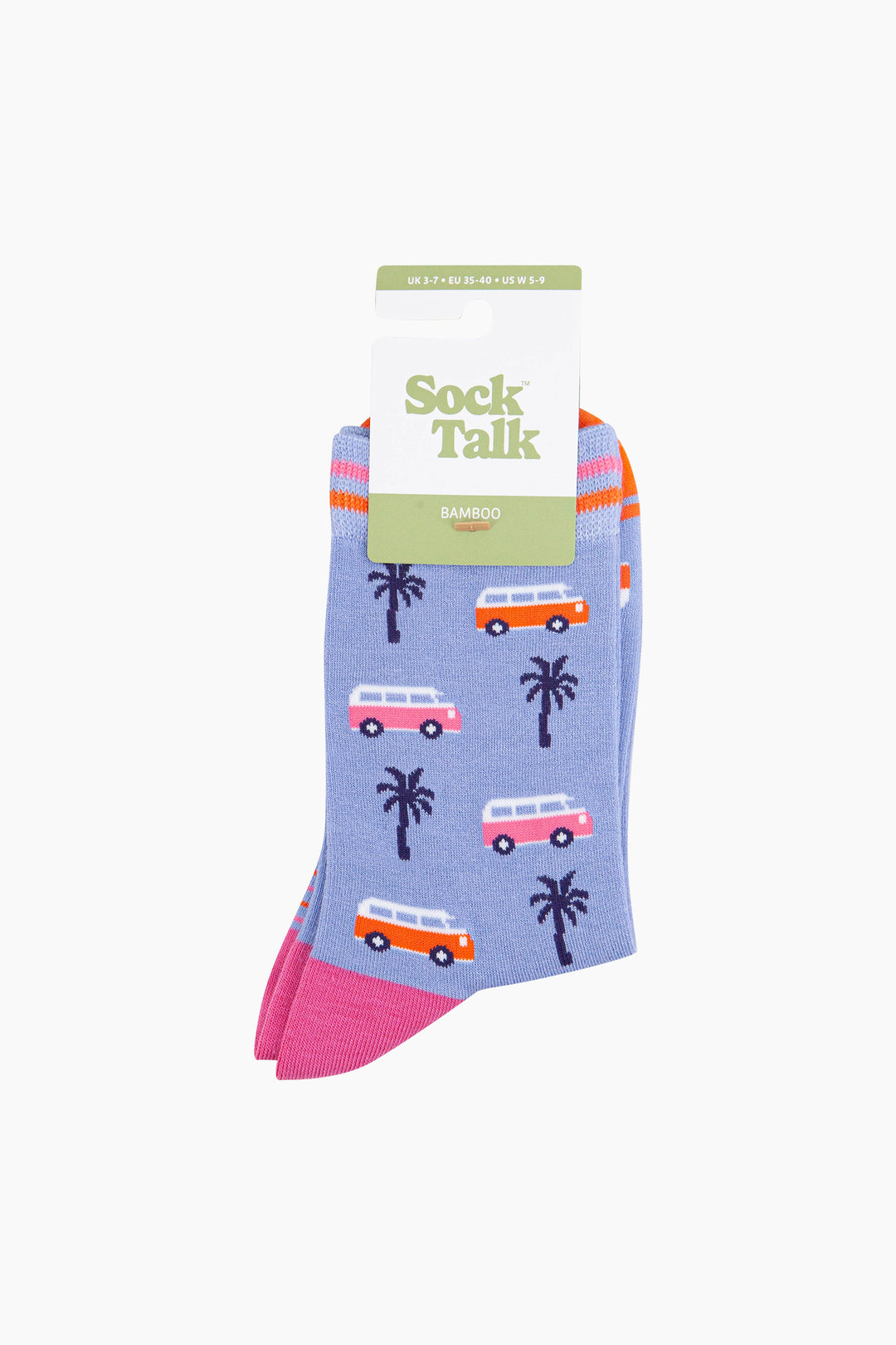 Campervans-Palm-Trees-Bamboo-Socks-in-Blue-In-Packaging