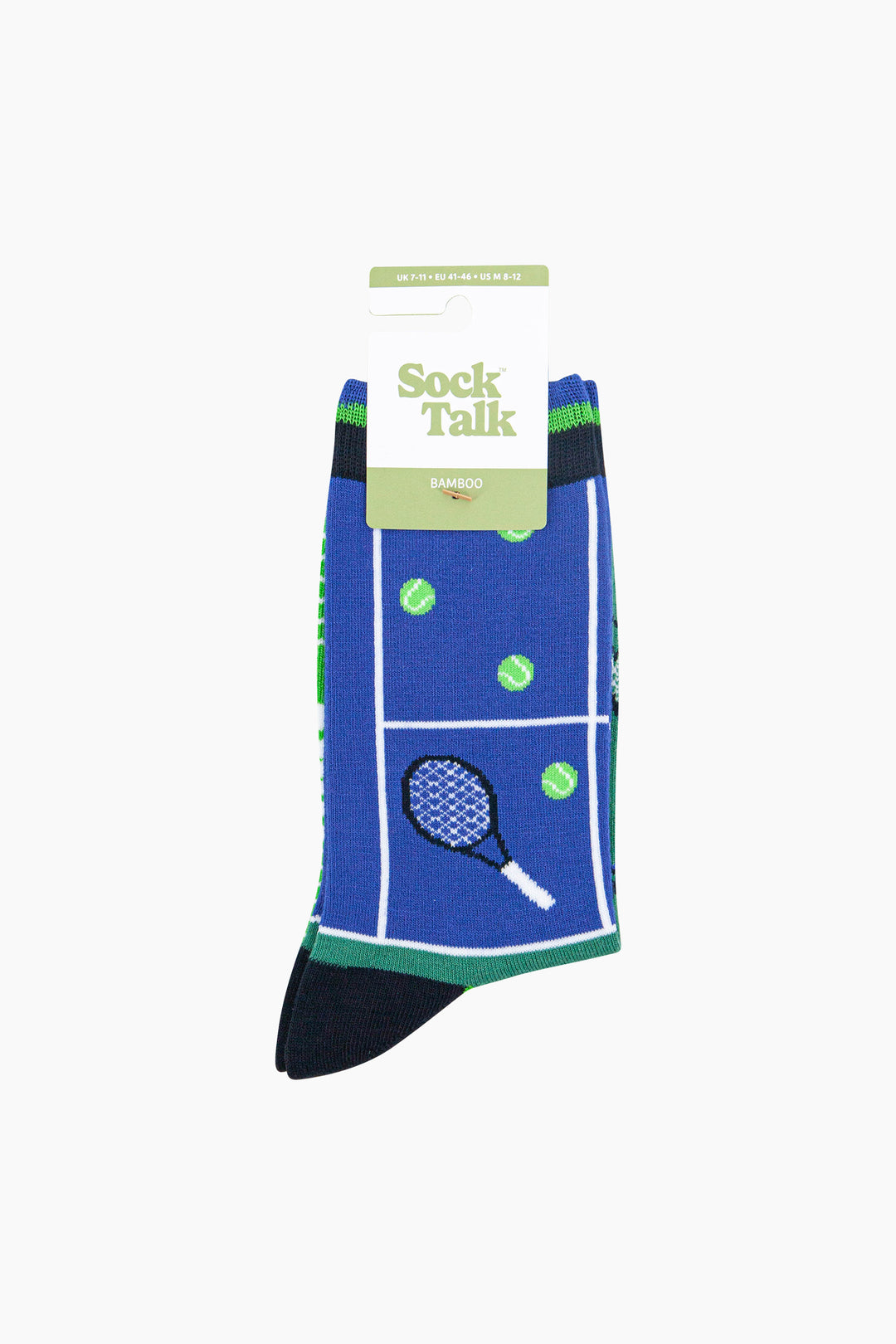 Tennis-Court-Bamboo-Socks-in-Blue/Green-In-Packaging