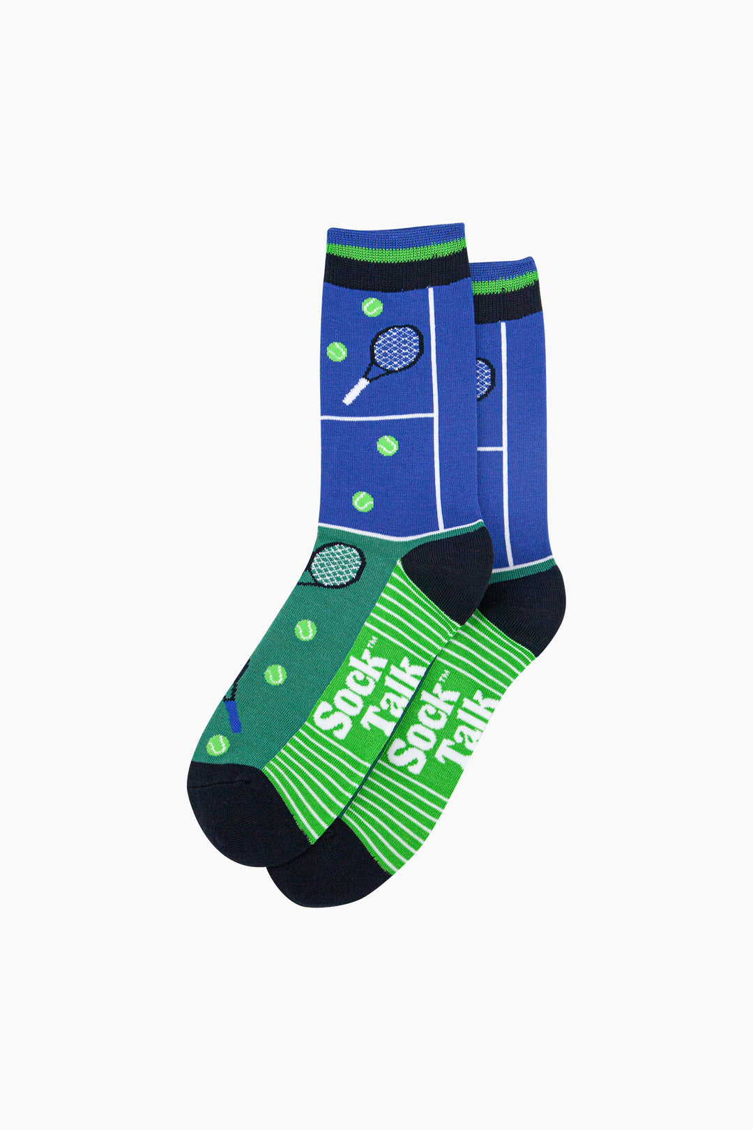 Tennis-Court-Bamboo-Socks-in-Blue/Green-Lying-Flat