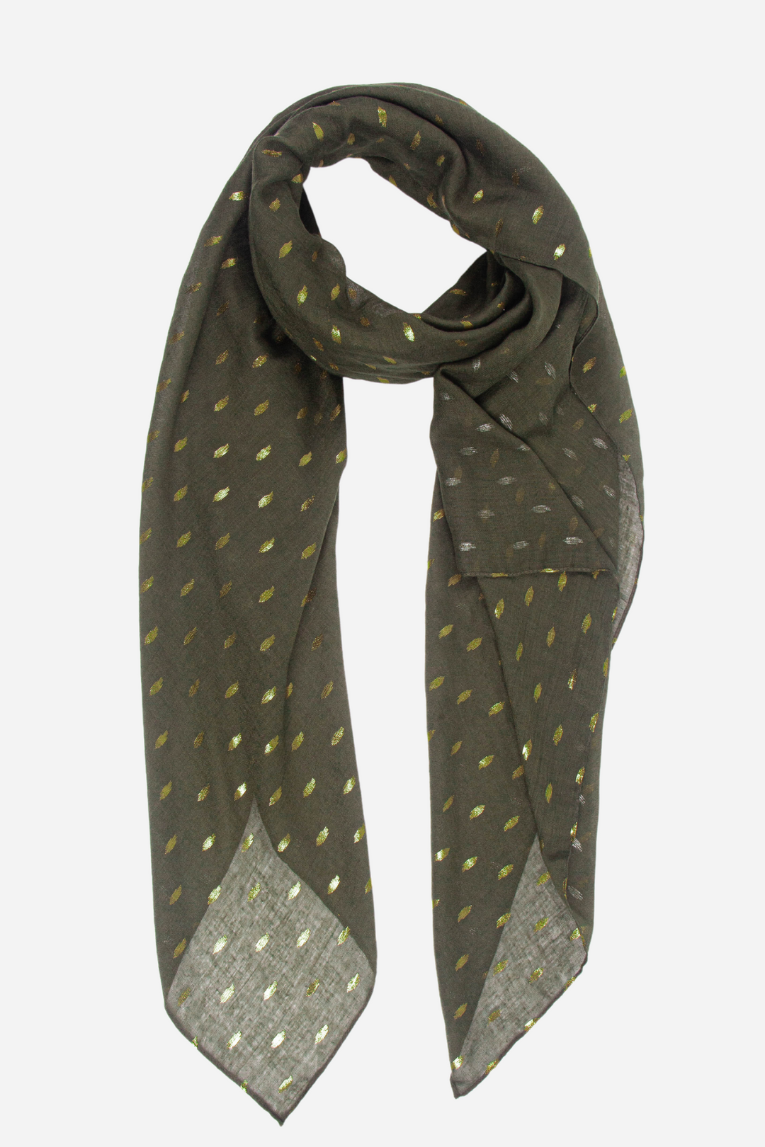 Khaki Gold Metallic Leaf Detail Scarf