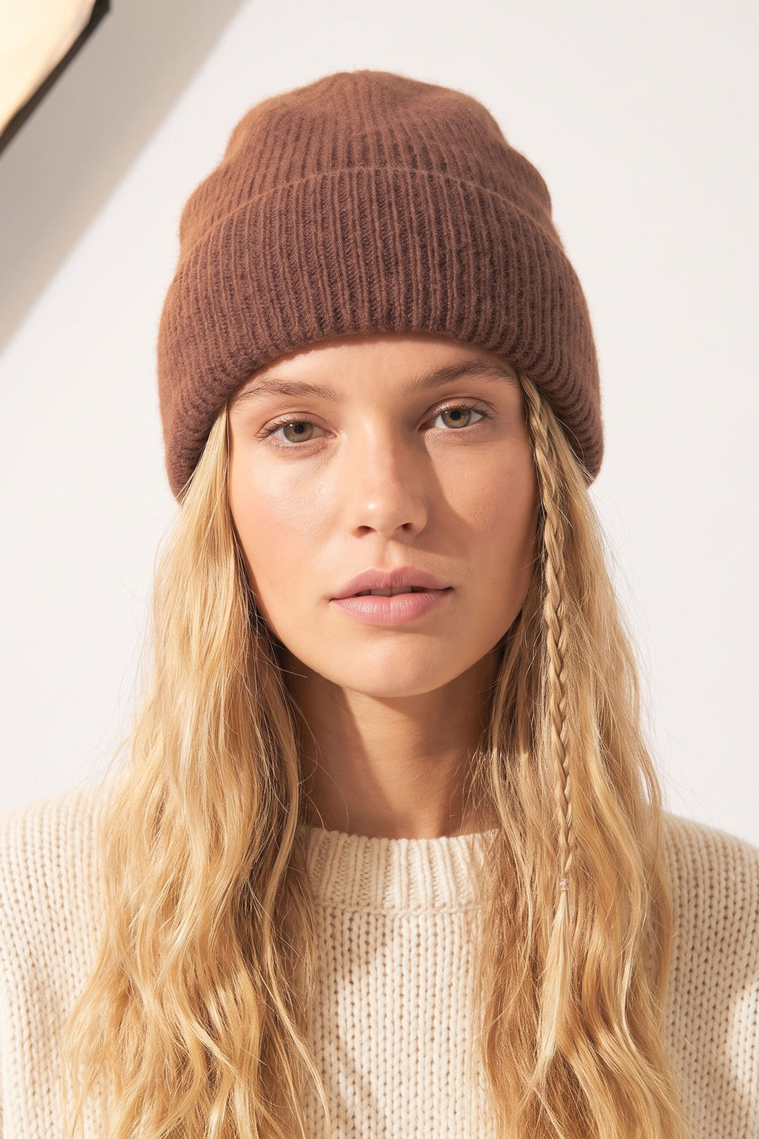 Noelle-Brown-Ribbed-Beanie-Hat
