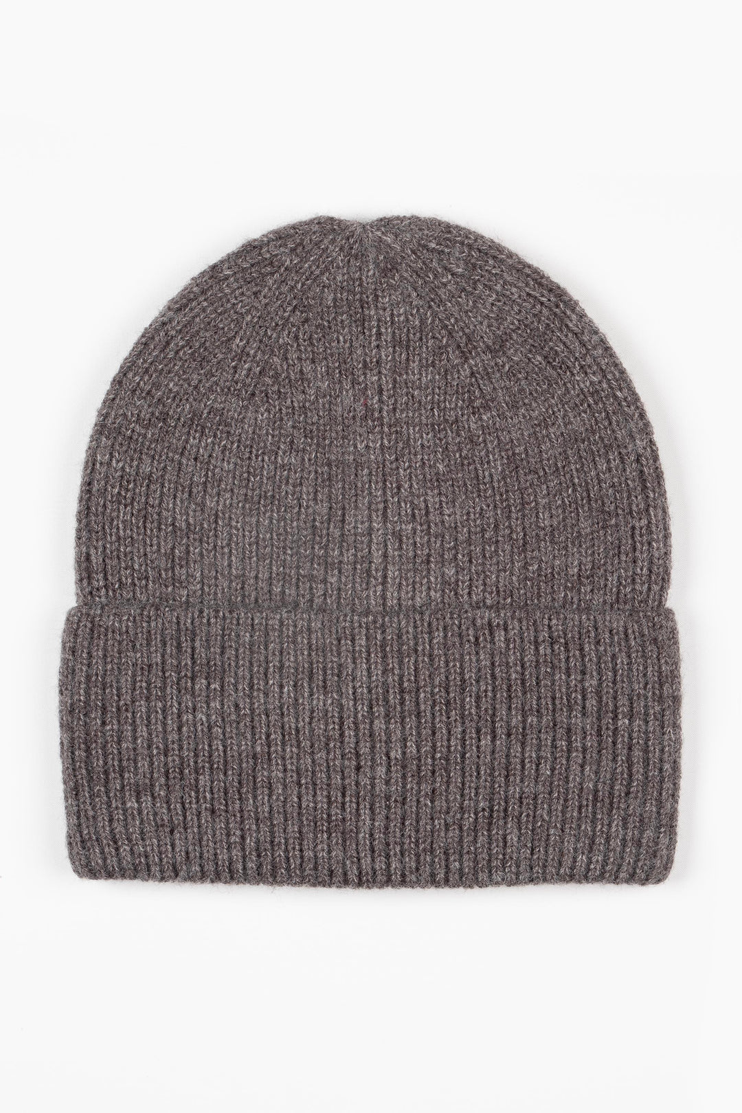 plain dark grey knitted beanie hat with a foldable brim