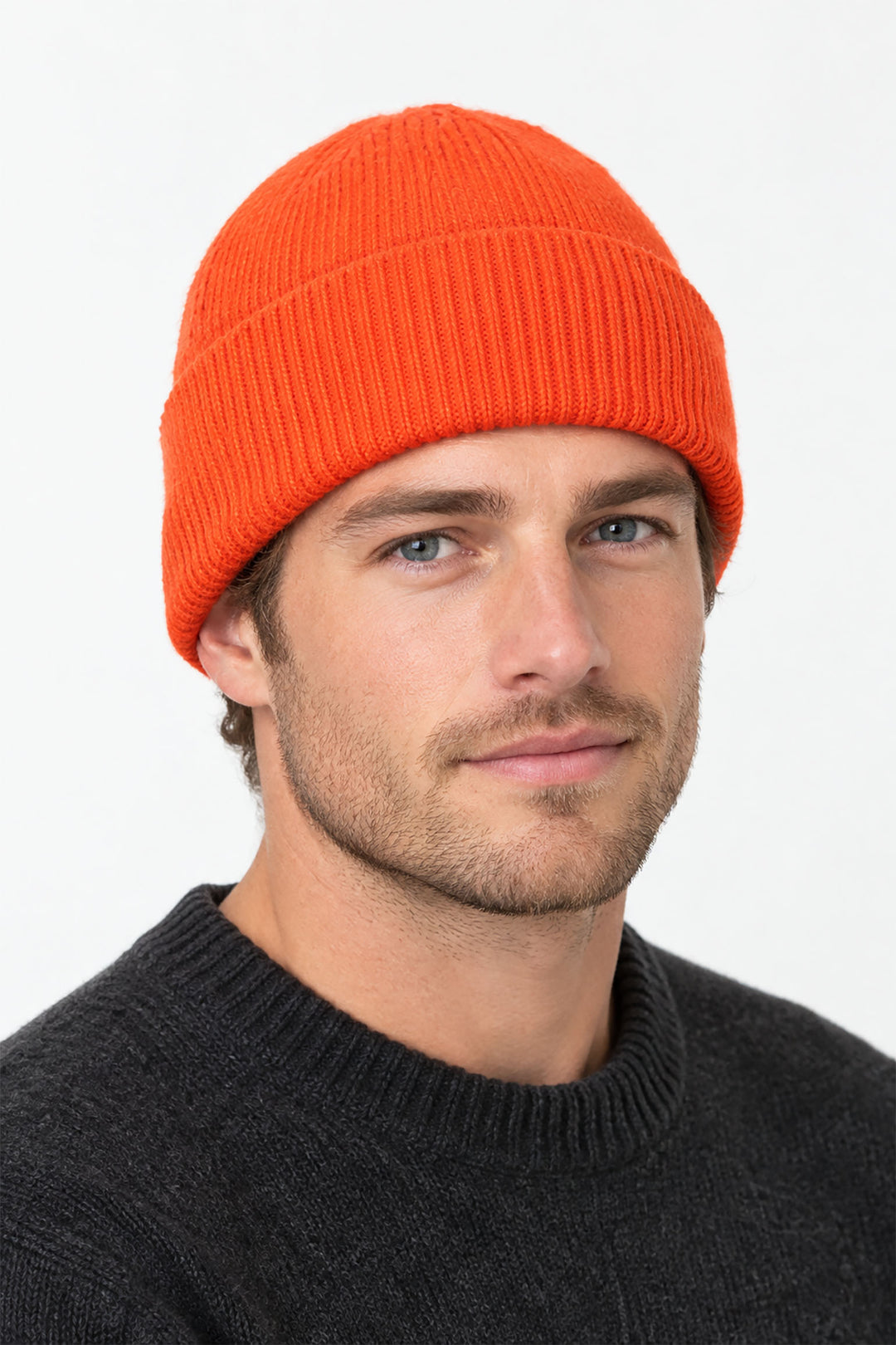 Ribbed-Knit-Men's-Beanie-Hat-in-Orange