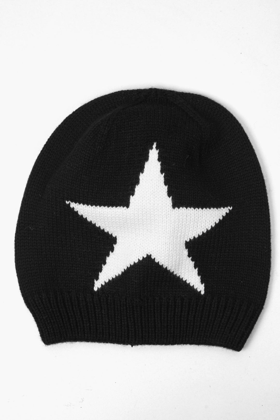 Black Wool Blend Star Detail Hat