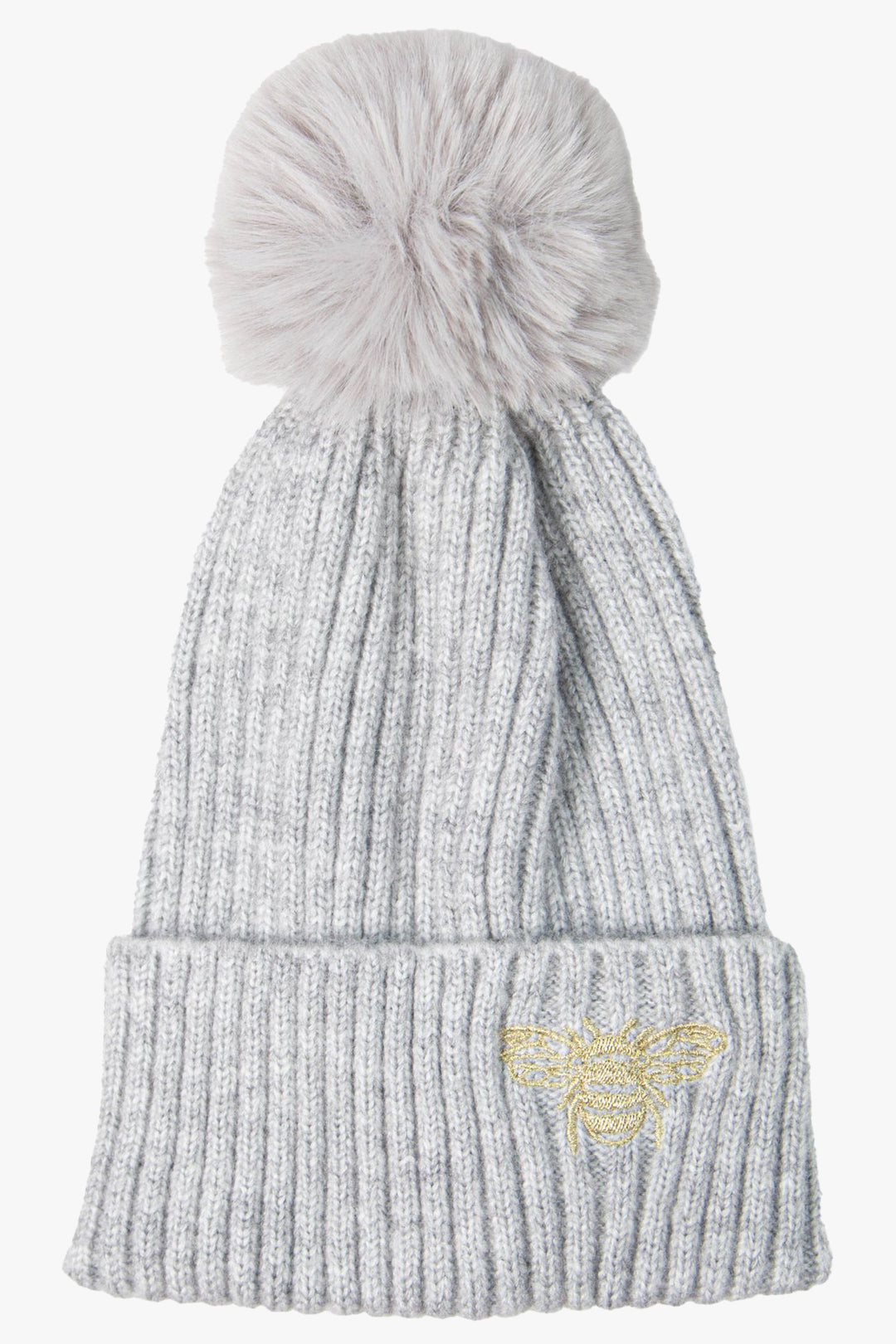 Light Grey Bee Detail Pom Pom Hat