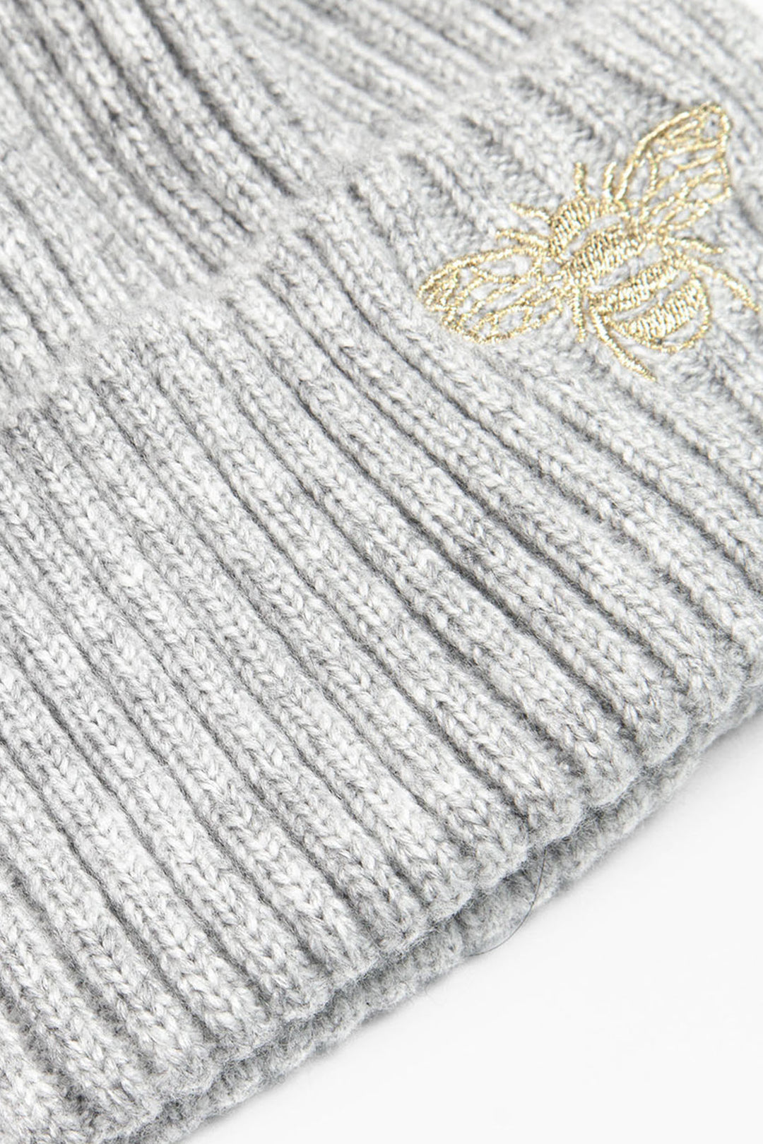 Light Grey Bee Detail Pom Pom Hat