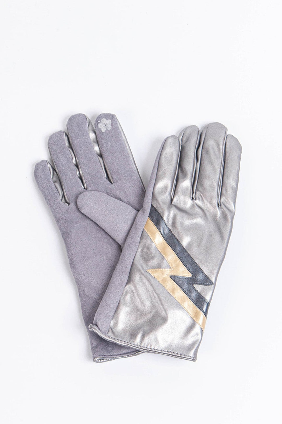Silver Metal Pu Lightning Bolt Gloves
