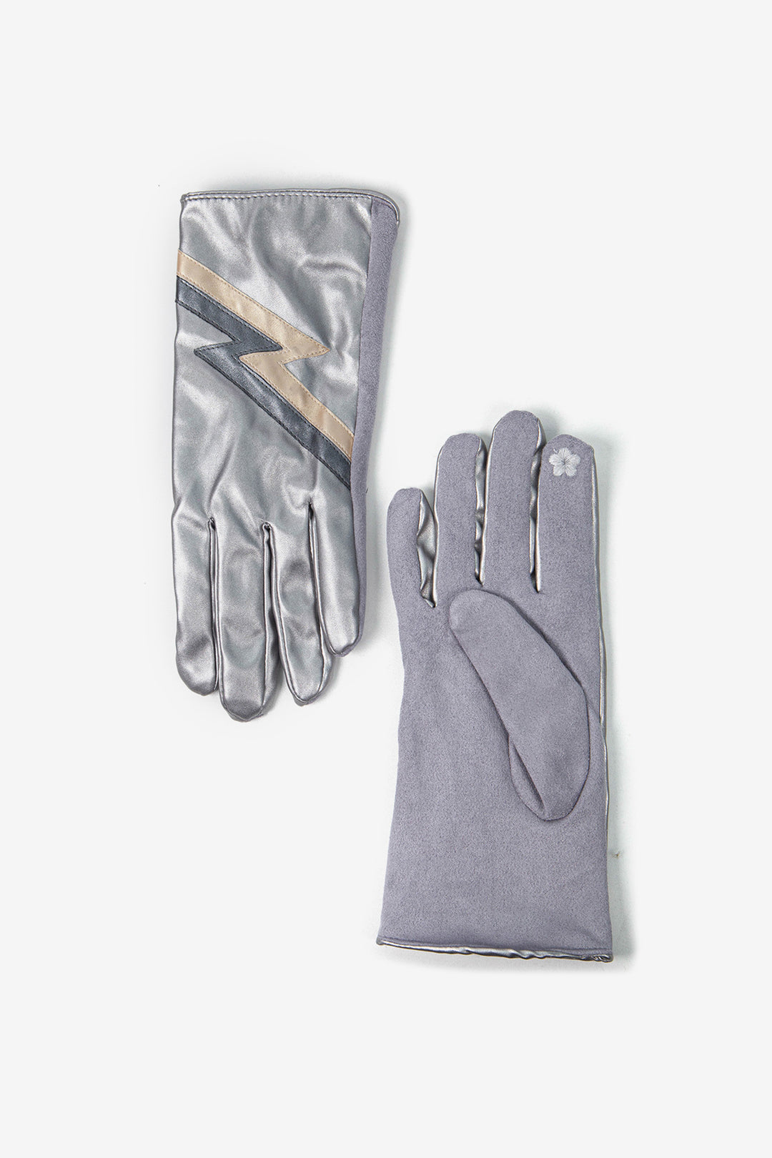 Silver Metal Pu Lightning Bolt Gloves