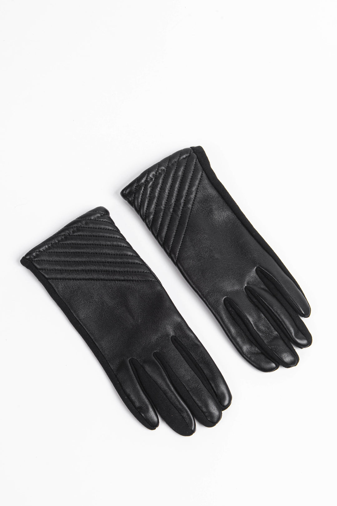 plain black faux leather gloves with diagonal stitching on the wrist